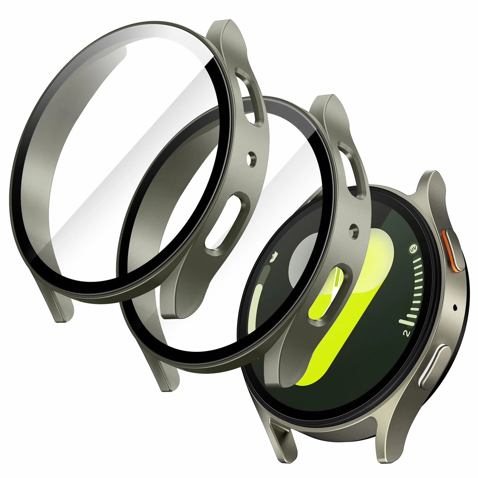 JETech Coque avec Protection D'écran pour Samsung Galaxy Watch 7 44mm, Étui Housse de Protecteur Complète, Film en Verre Trempé Intégré Haute Sensibilité, Lot de 2 (Vert)