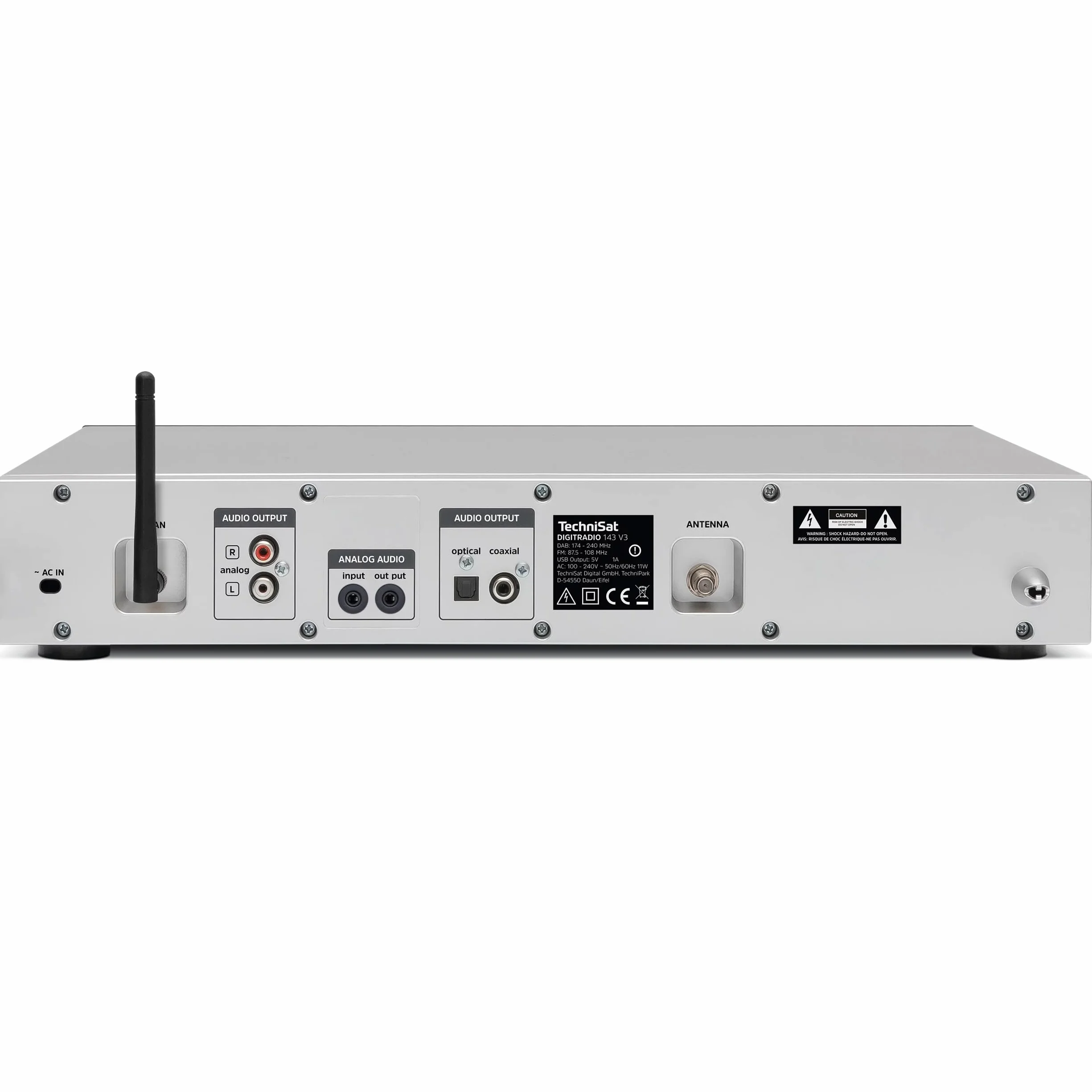 TechniSat DIGITRADIO 143 (V3) - Tuner HiFi Internetradio (Radio numérique Dab+, Streaming Audio Bluetooth, Spotify Connect, antenne Filaire, télécommande, Largeur 43,5 cm) Argent