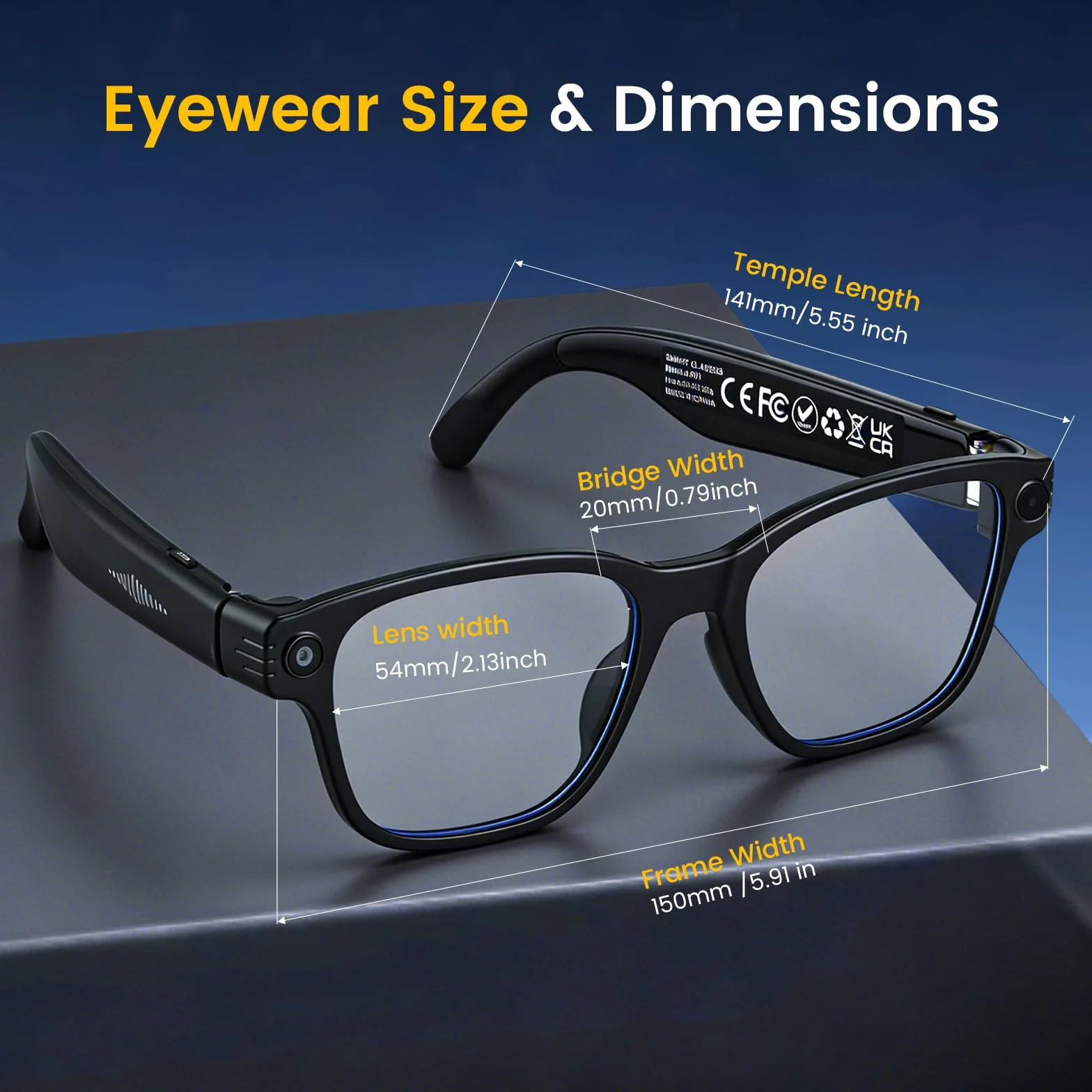 AI Lunettes Connectées Caméra 8MP, avec Stabilisation d'image, Enregistrement Photo/Vidéo/Audio, Traduction Temps Réel, Assistant Vocal, Reconnaissance d'Objets pour Voyage et Travail