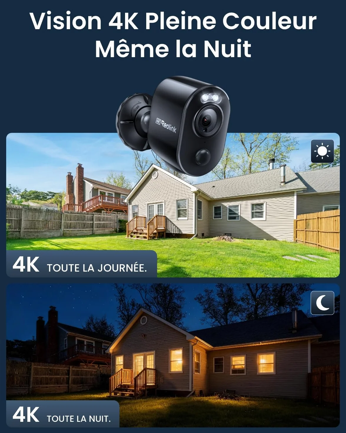 Reolink 4K Caméra Surveillance WiFi Exterieure sans Fil, Détection de Personne/Véhicule/Animal, WiFi 2,4/5 GHz, Vision Nocturne en Couleur, Audio Bidirectionnel, Argus 3 Ultra+Panneau Solaire Noir
