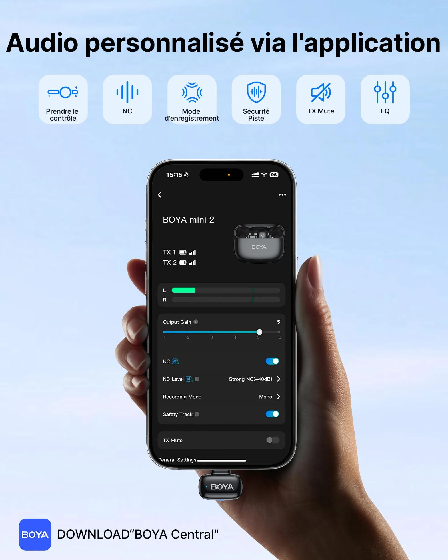 BOYA Mini 2 Micro Cravate sans Fil pour iPhone 15/16/17, Android, 5g, 48 kHz/24 Bit, Mini Micro sans Fil USB-C, Anti-Bruit 40dB, 100 m, 30 h, Microphone Lavalier Compact pour Interview, Streaming