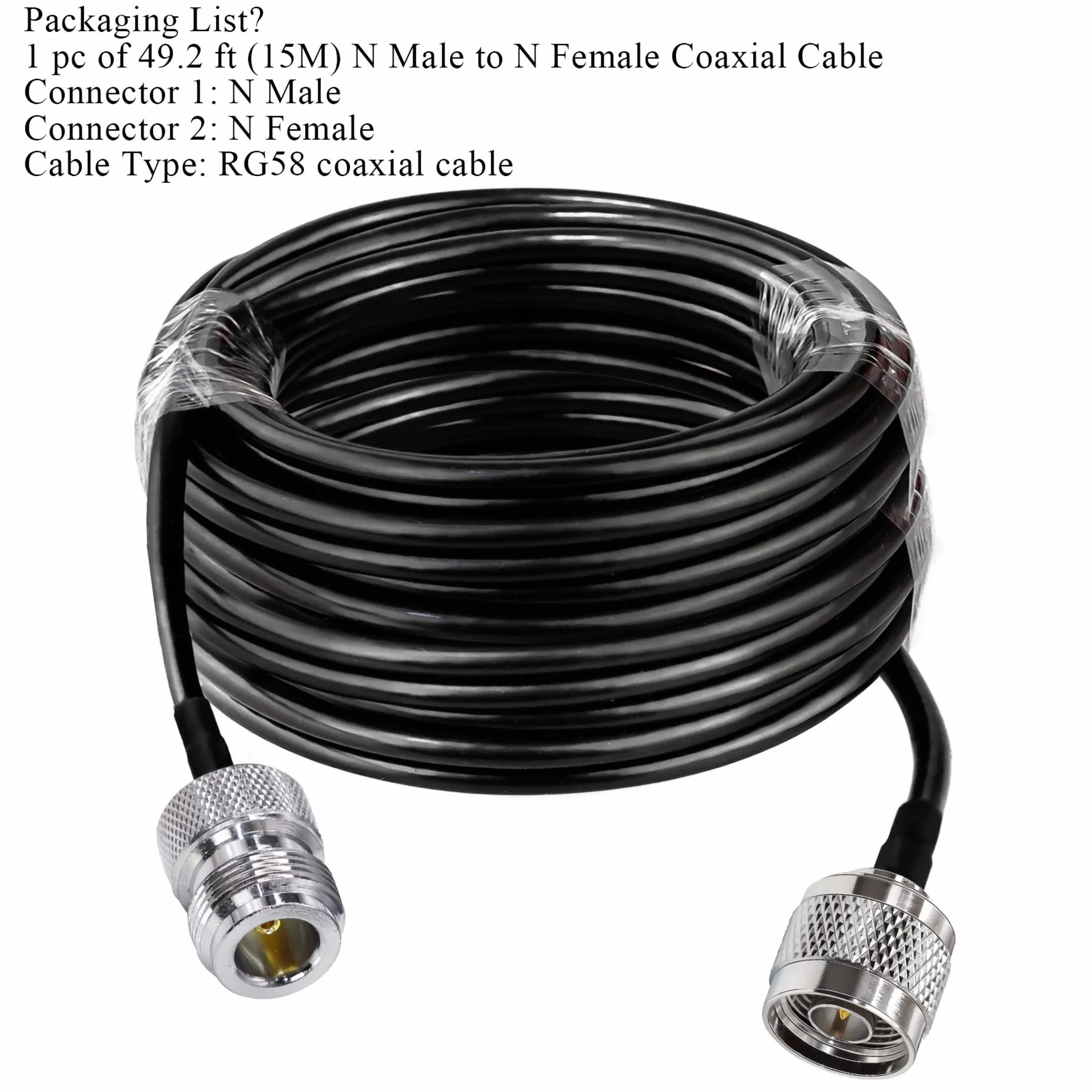 TUOLNK Câble de type N RG58 49,2 pi (15 m) N câble d'extension mâle à N femelle à faible perte N câble mâle à femelle noir pour routeur Wifi antenne 3G 4G LTE