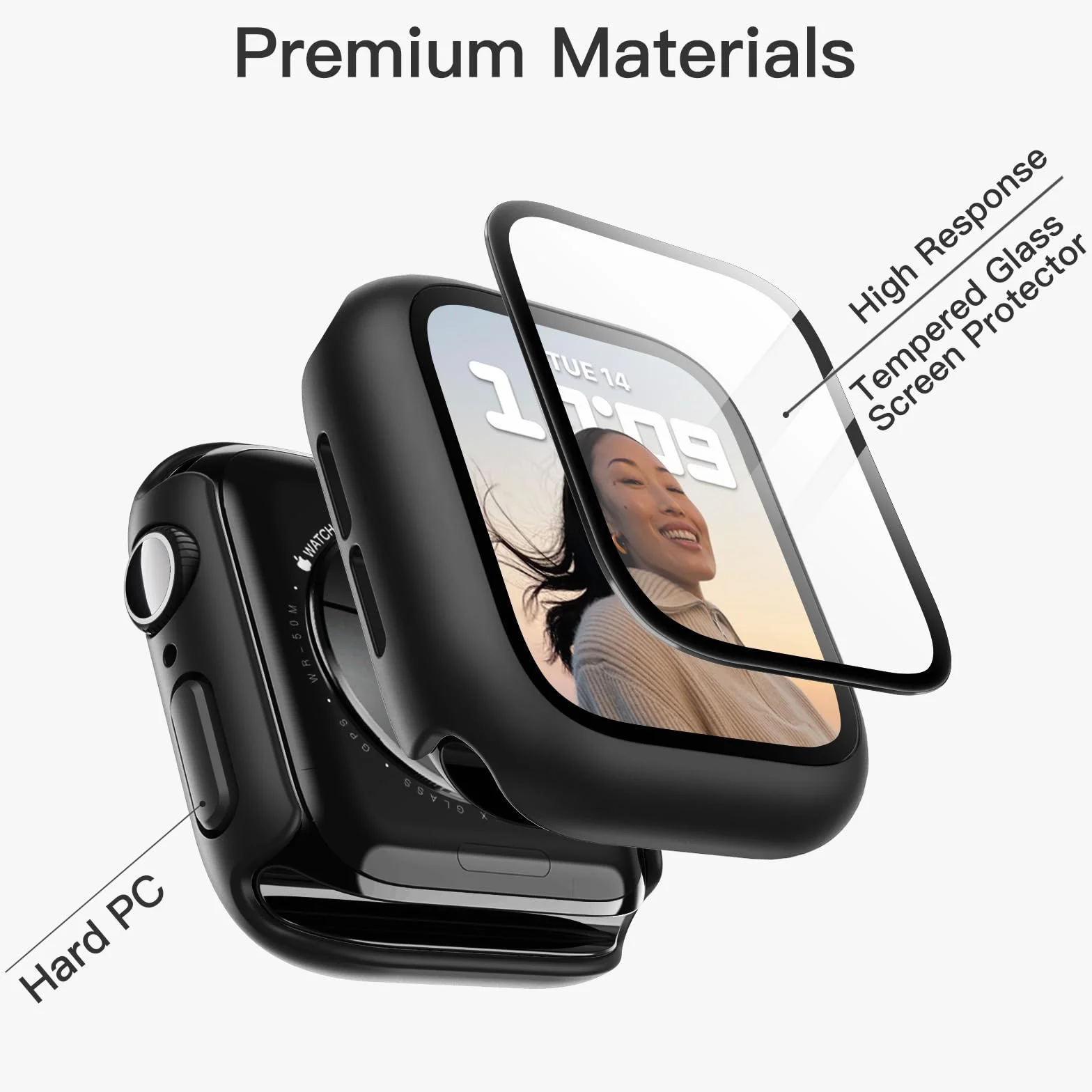 JETech Coque avec Protection d'Écran pour Apple Watch Series 11/10 46mm, Verre Trempé, Lot de 2, Noir