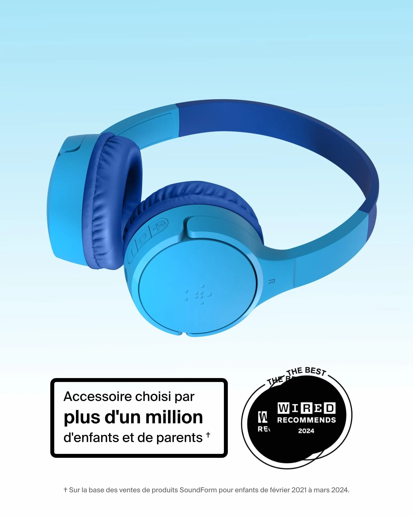 Belkin SoundForm Mini Casque Audio sans Fil pour Enfants avec Micro intégré (Circum-aural, autonomie de 30 h, pour Apprentissage, Voyages, Autocollants Amusants, pour iPhone, iPad, Galaxy) - Bleu