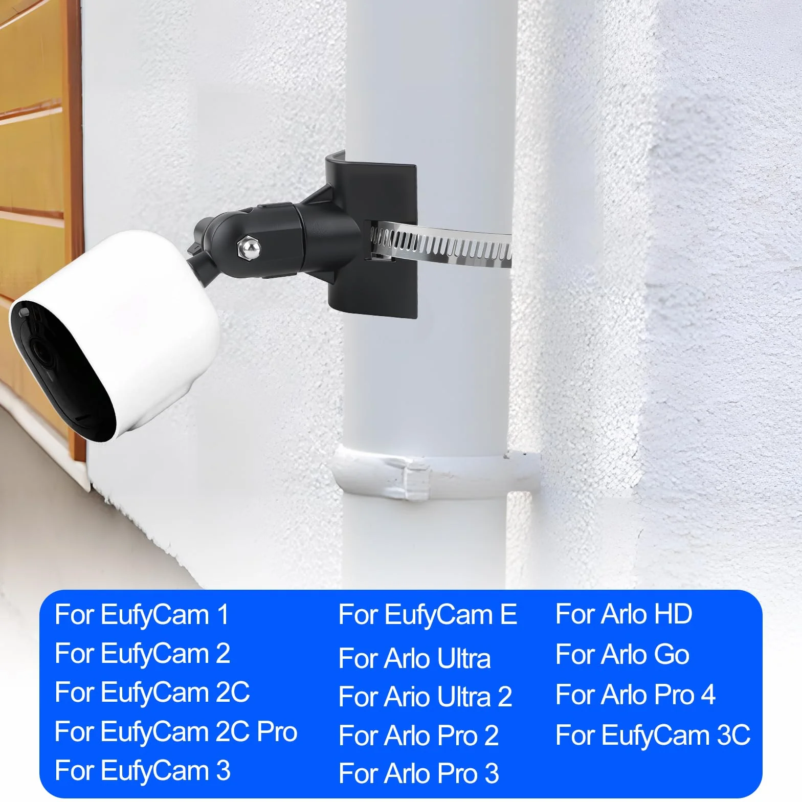 Support pour Eufycam 2 2C 2C Pro 3 3C 1 E Arlo Ultra 2 Pro 2 3 4 Reolink Aosu et autres avec Trou de Vis 1/4" Réglable Support avec 4 Boucles pour Caméra Eufy Montage sur Poteau Extérieur Noir