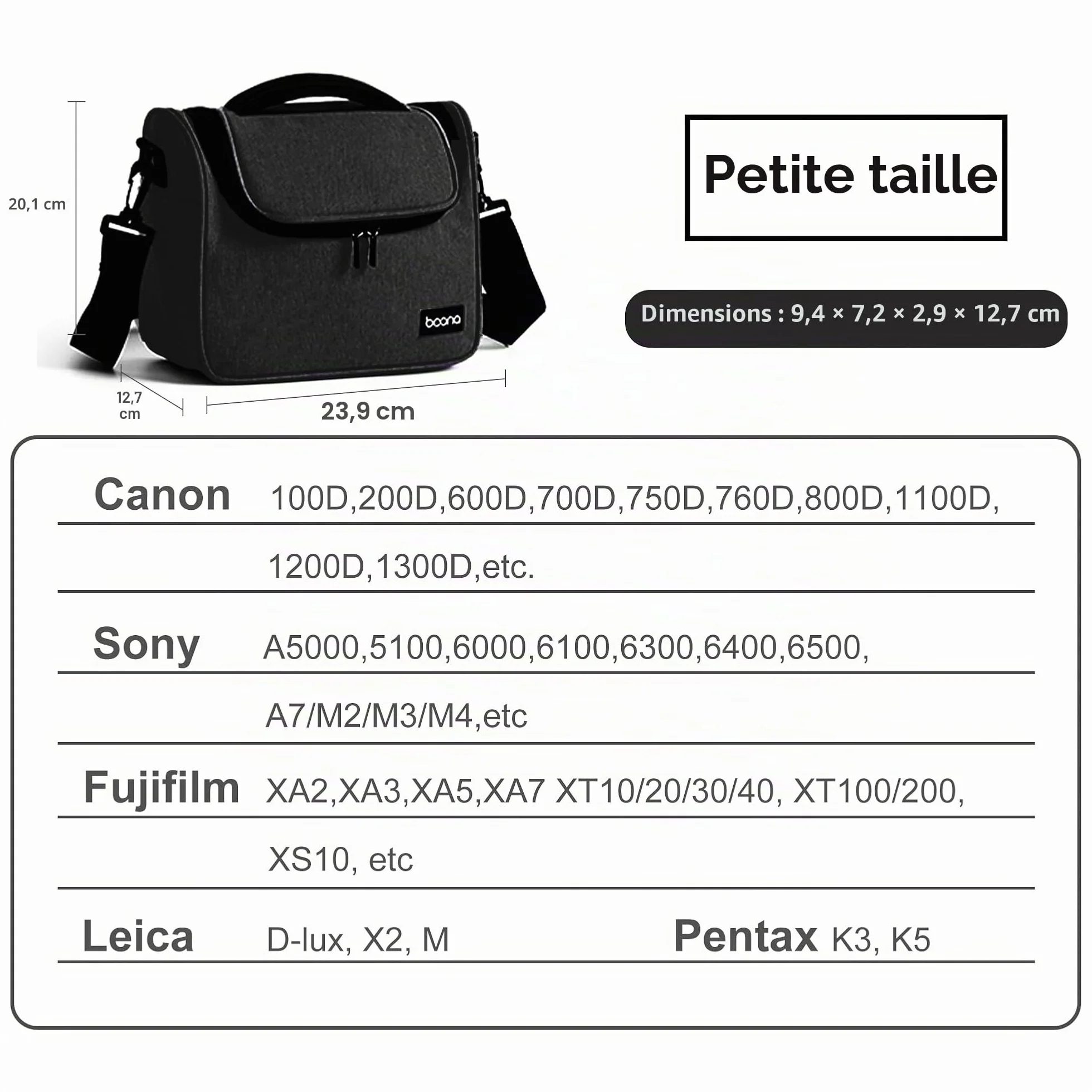Sac Photo Professionnel Imperméable pour Appareil Photo Reflex/Numérique - Sac à Dos & Bandoulière Compatible Sony Alpha 7 III, Nikon, Étui Protecteur avec Porte-Accessoires (Noir, Petit)