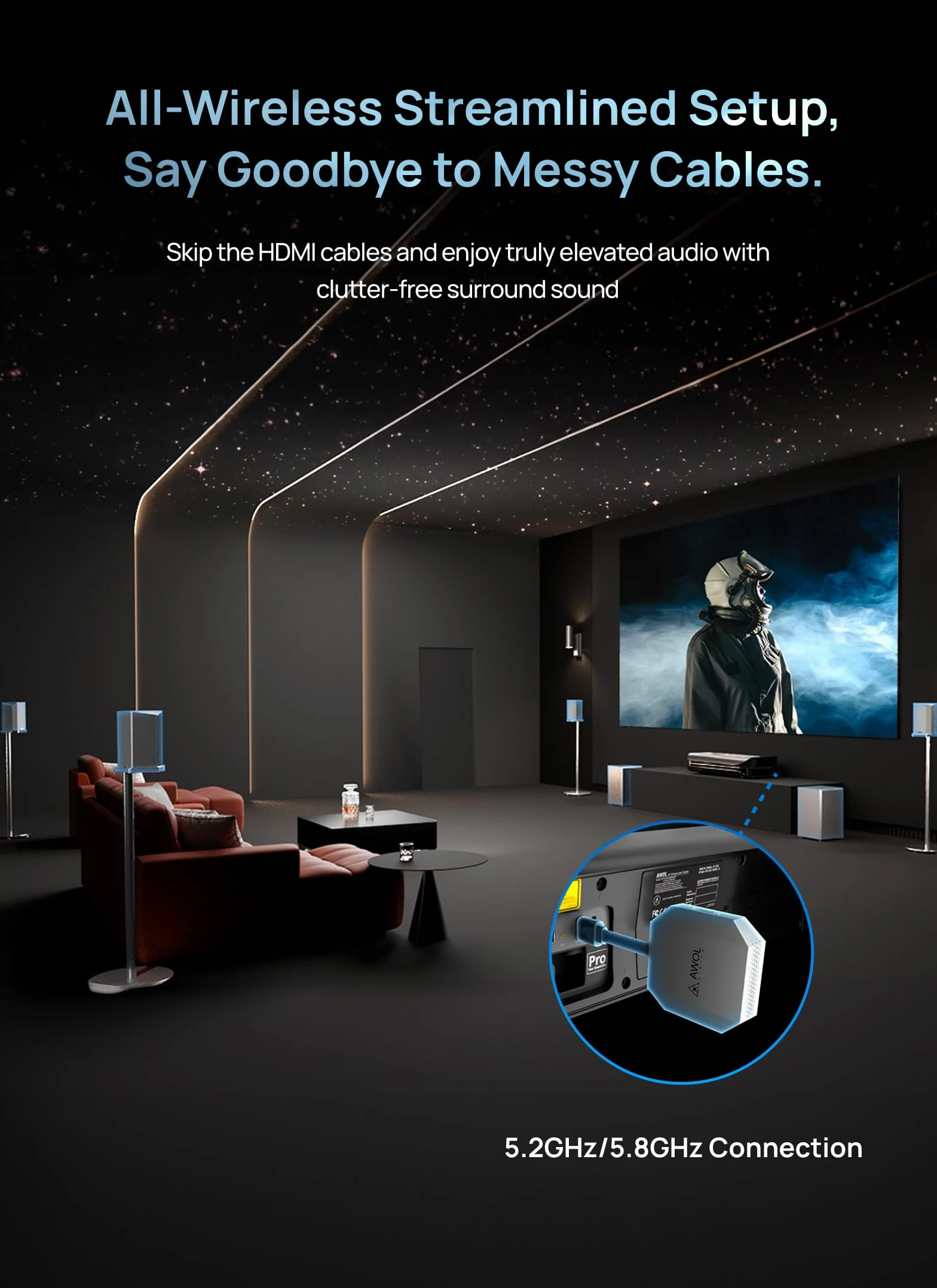 AWOL VISION ThunderBeat 4.2.2 Système Audio Cinéma Maison Sans Fil
