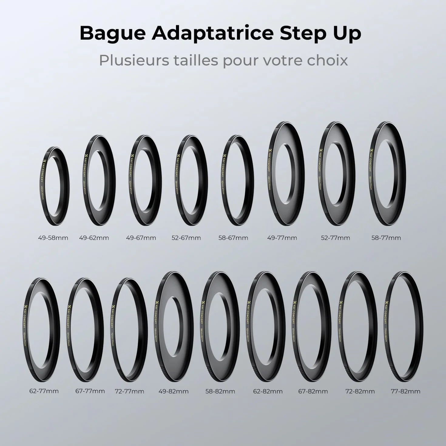 K&F CONCEPT Bagues d'adaptation 55-67mm Step up Ring pour Filtre 67mm vers Objectif 55mm et Chiffon