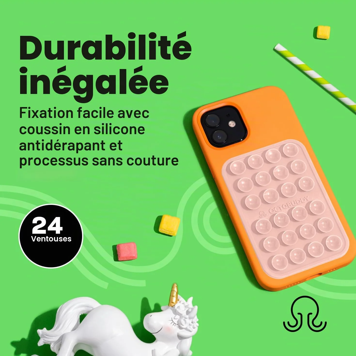 OCTOBUDDY Max || Support adhésif en Silicone pour Coque de téléphone || Compatible avec iPhone et Android, Support d'accessoires Mains Libres antidérapant pour Selfies et vidéos (Max - Rose Craie)