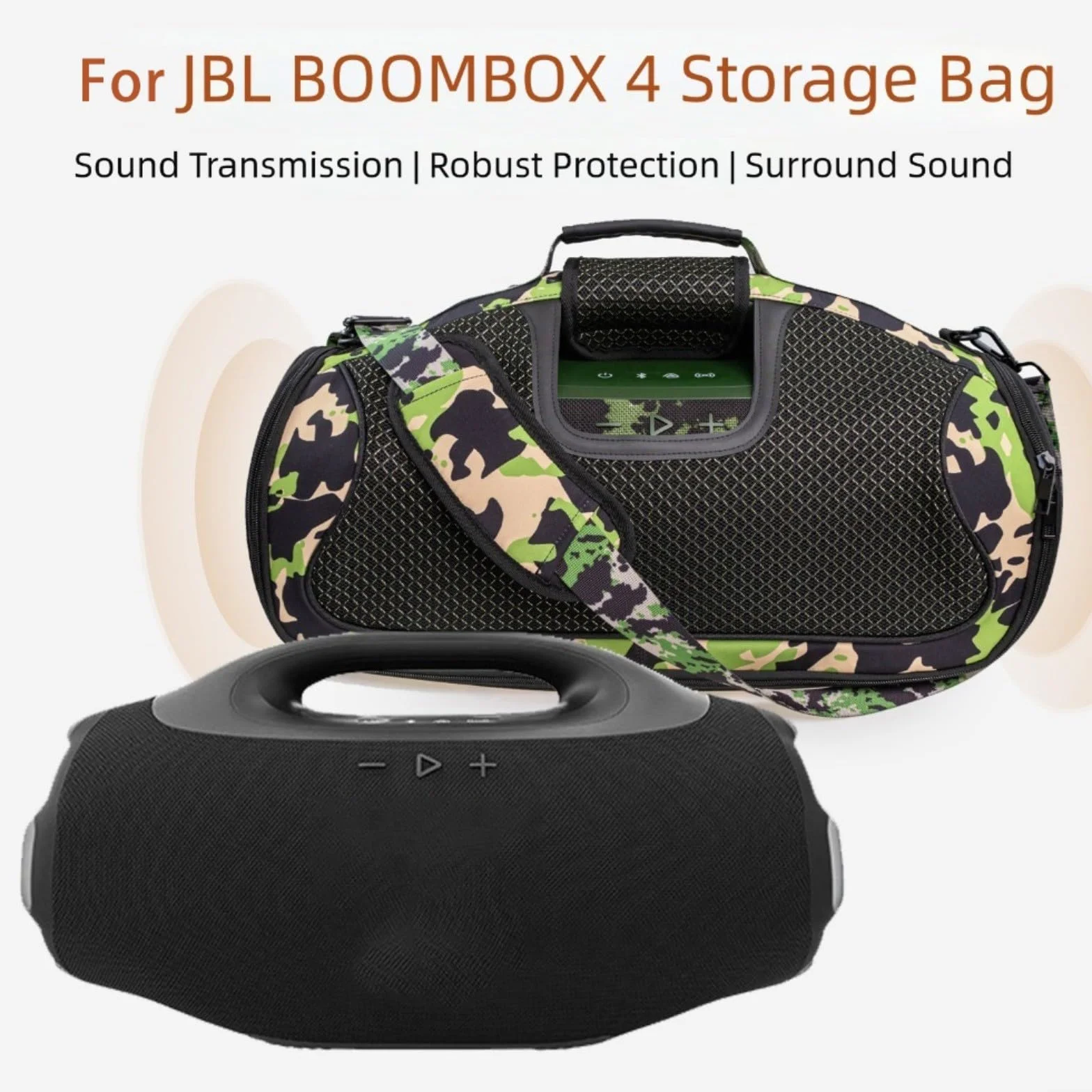 Étui de protection pour JBL pour Boombox 4 en EVA avec design spacieux et compartiment pour accessoires, résistant aux chocs et à l'eau, pour l'extérieur et les voyages, noir