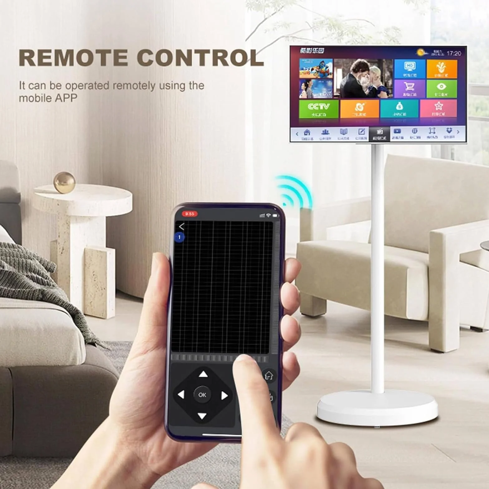 TV Portable à écran Tactile 21,5/24/27/32 inch 1080p Portable Smart Monitor, Smart TV Mobile à écran Tactile Rotatif TV Portable sur Pied Moniteur D'extérieur Alimenté par Batterie 32in