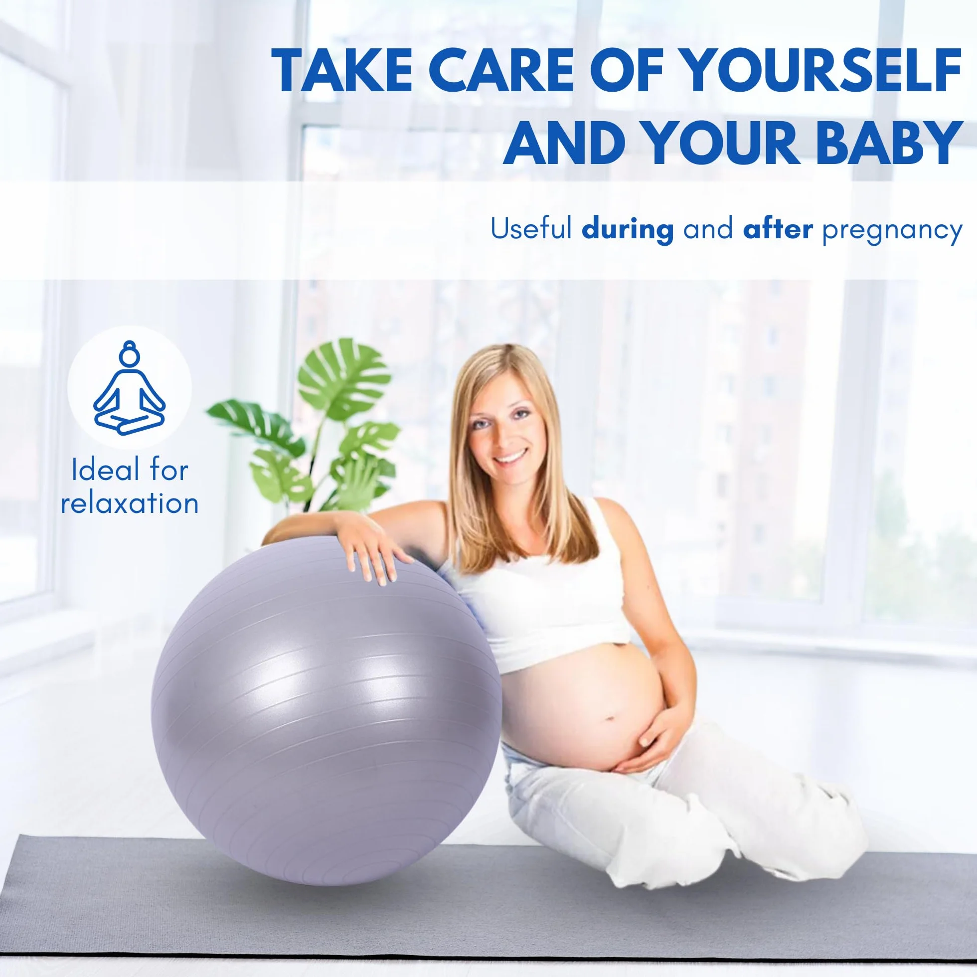 Ballon de Yoga 55 cm PVC Antidérapant Fitball avec Gonfleur