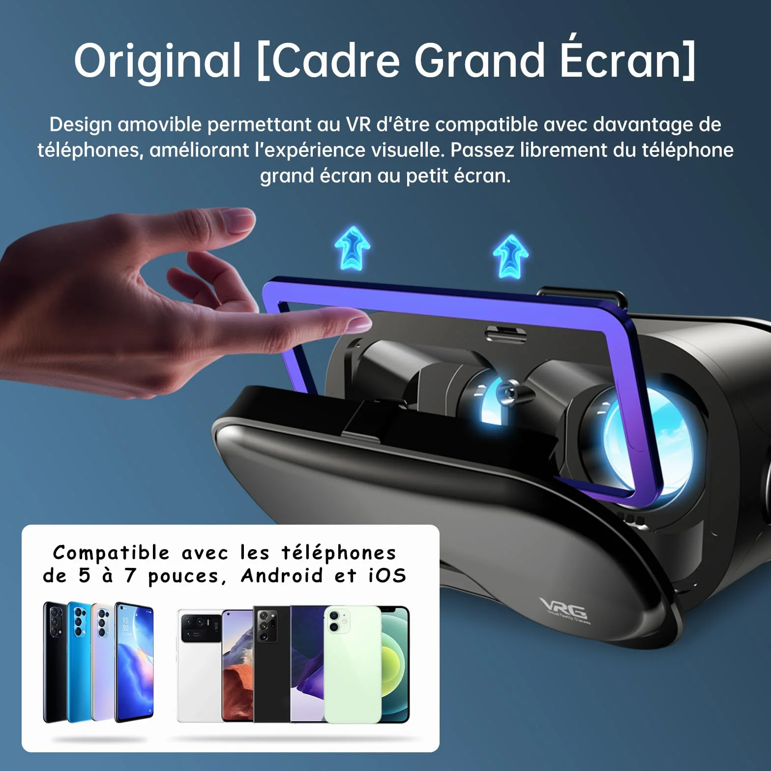 Casque Réalité Virtuelle VR Smartphone avec Manette - Lunettes 3D Ajustables Myopie 0-700° Anti-Lumière Bleue Compatible Android iOS 5-7"