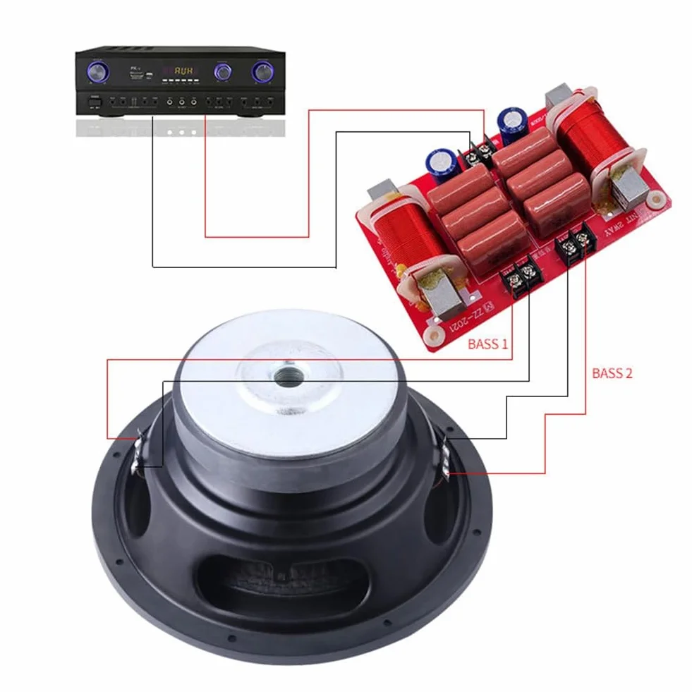 Séparateur de Fréquence Audio 800 W Crossover Caisson de Basses Haut-Parleur à Double Bobine Vocale Double Caisson de Basses Haut-Parleur Crossover Installation Facile Facile à Utili