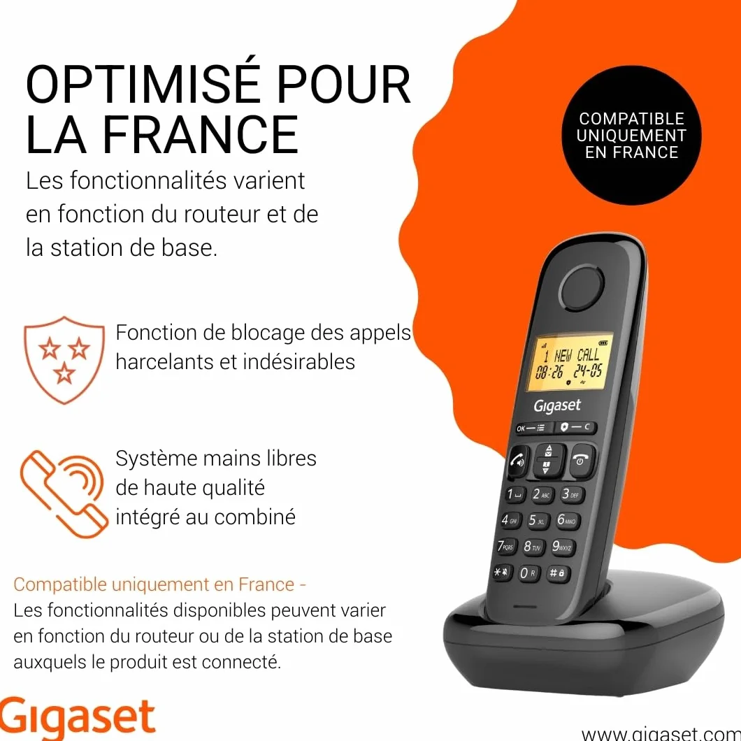 Gigaset Start 120 Téléphone DECT, Blocage d’appels, Écran rétroéclairé 1,5", Mains Libres, Autonomie 11h, Anthracite