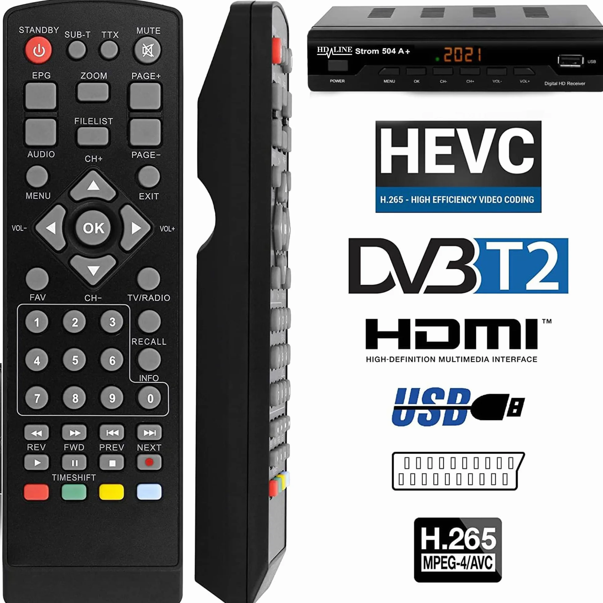 Strom 504 A+ Décodeur TNT Full HD -DVB-T2 - Compatible HEVC264 - (HDMI,Péritel, USB, Digital Plus) Noir