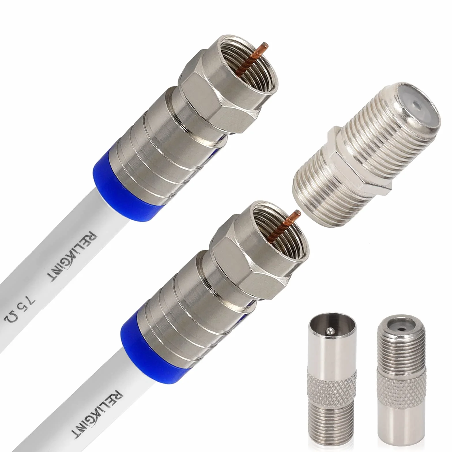 Câble coaxial TV RG6 1m 75 Ohm antenne satellite connecteurs F F81 cuivre étanche 3 GHz blanc