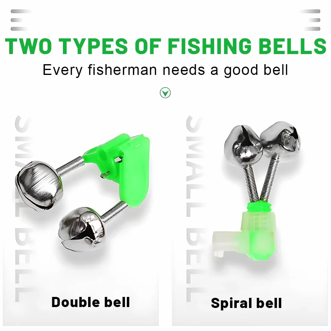 Fishing Rod Bells Alarm Bells Double Rod Clamp Twin Bells Tackle Night Fishing 10 Pieces