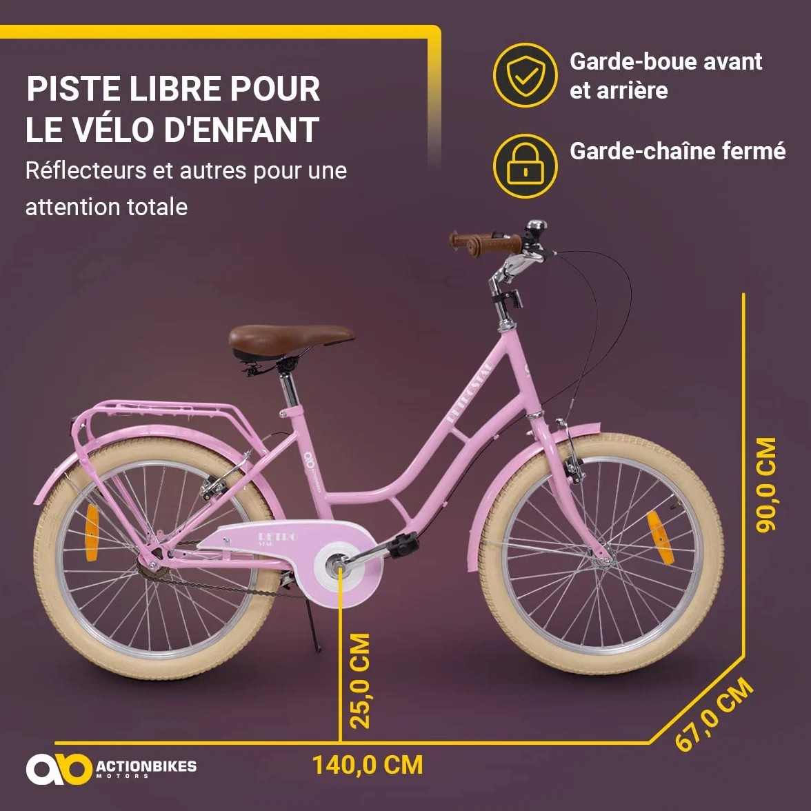 Actionbikes Vélo Enfant Retrostar 20 Pouces Frein V-Brake Roue Libre Garde-chaîne Bicyclettes Vélo de Course