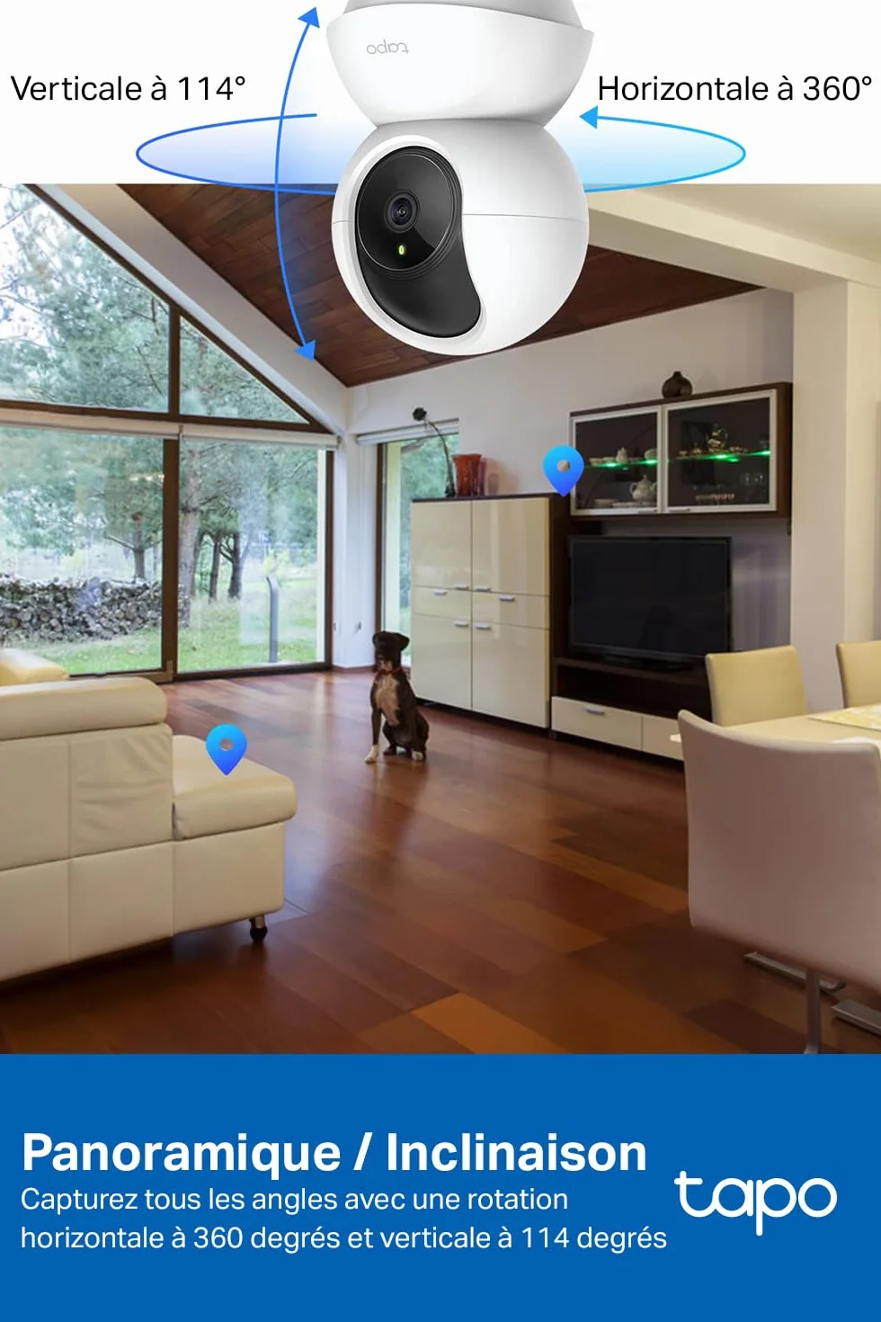 Tapo C210 Caméra WiFi Intérieure 2K 3MP, Rotation 360°, Détection de Personne, Vision Nocturne, Audio Bidirectionnel, Stockage CloudµSD 512 Go, Alexa