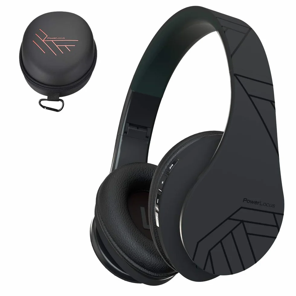 PowerLocus Casque Bluetooth Audio stéréo Pliable sans Fil et Filaire avec Micro intégré, Micro SD/TF, FM pour iPhone/Wiko/Samsung/iPad/PC (Noir)