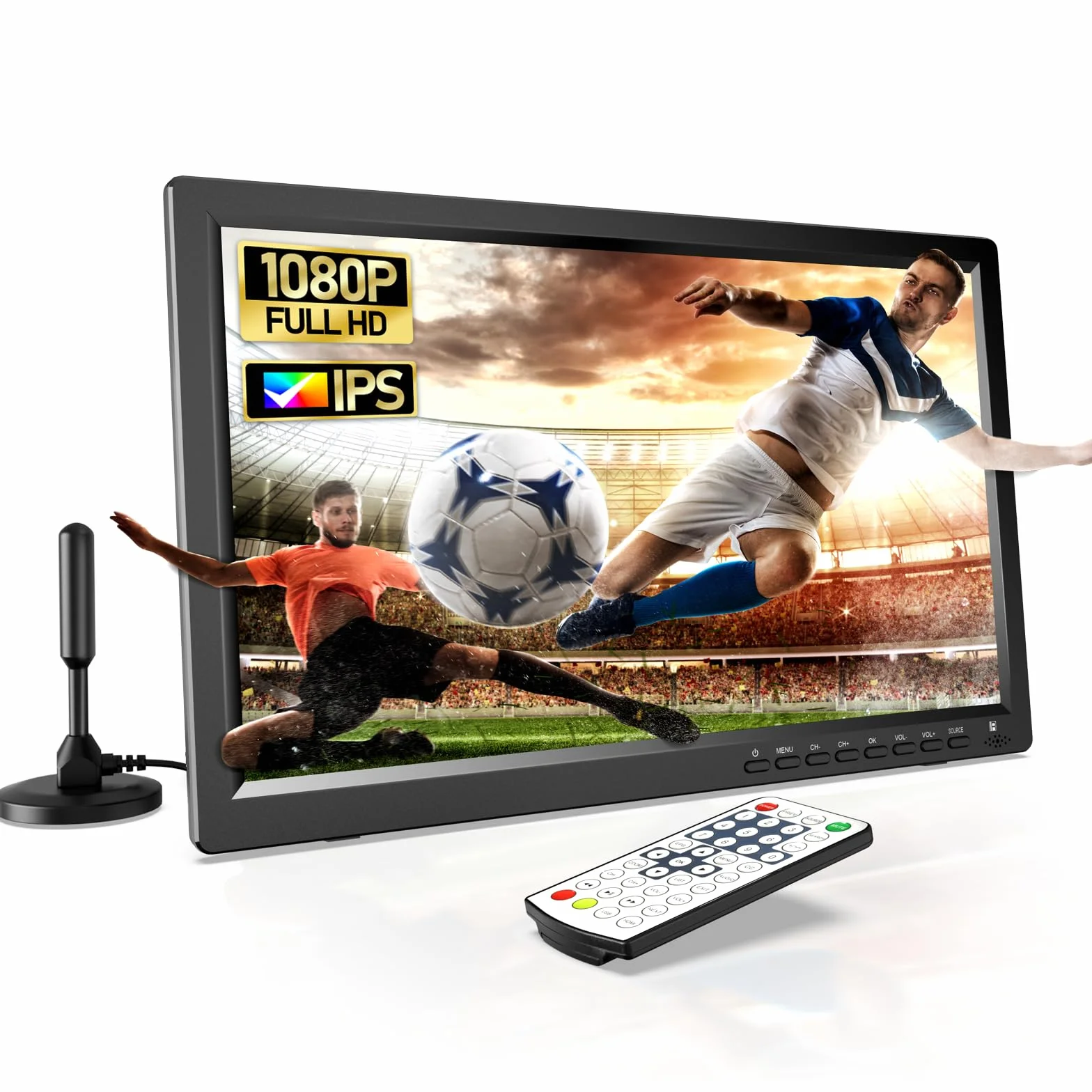 Desobry Télévision Portable 15,6 Pouces HD 1080P TV Camping Batterie 3000mAh Tuner DVB-T2 HDMI