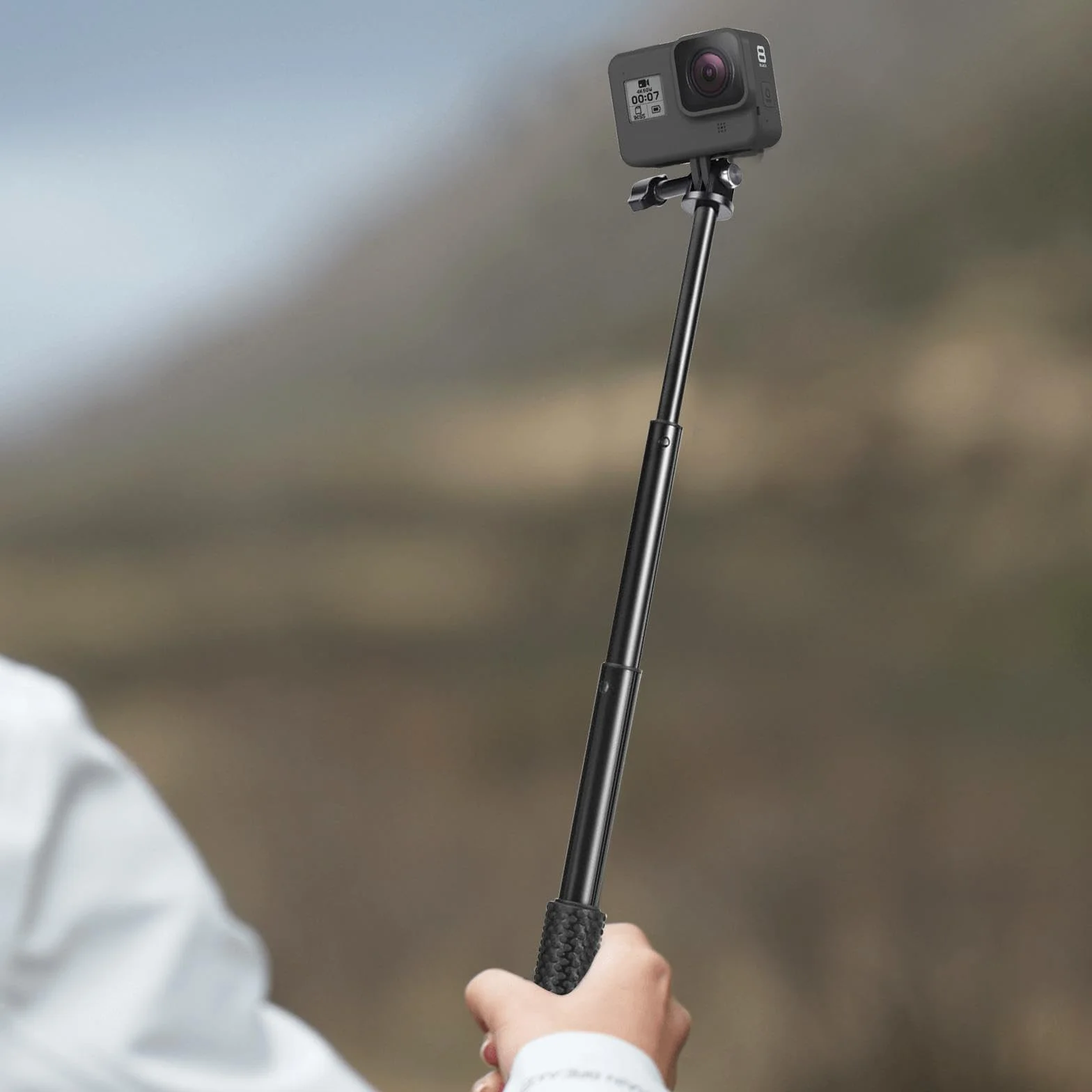 Etanche Action Caméra Grip Pôle, Réglable Monopode Bâton, Handle Anti-Glissant Perche à Selfie pour Sport, Longueur Extensible 19-49 cm (Vert, 19cm)