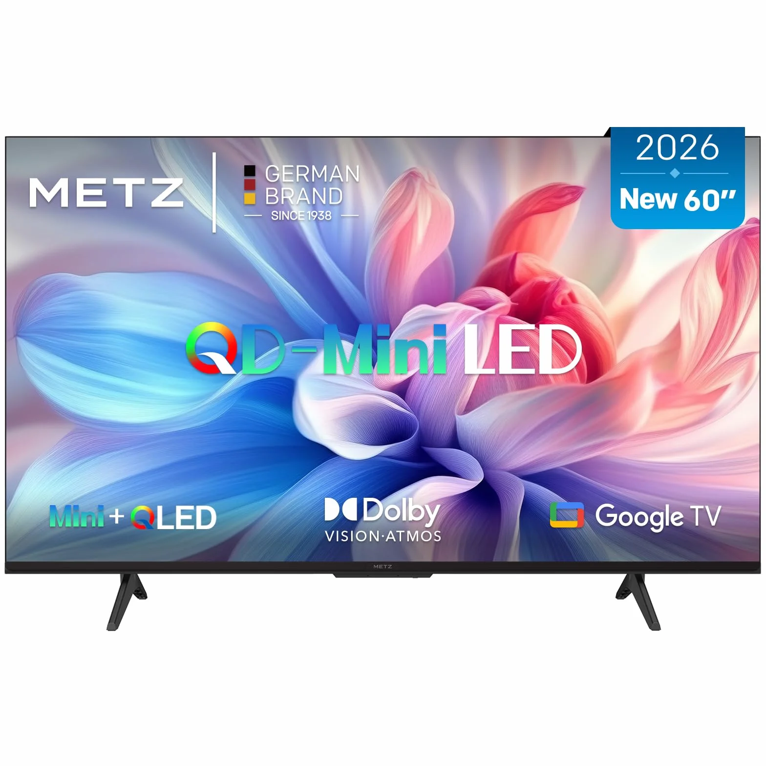Metz Mini LED TV 60 Pouces 4K, QLED, Television Google TV Local Dimming Dolby Atmos Dolby Vision MEMC HDR 10+ Bluetooth Eye Care HDMI Tuner DVB-T/T2/C/S/S2 CI+ (MNH7000Z, 2026 Nouveau Modèle)
