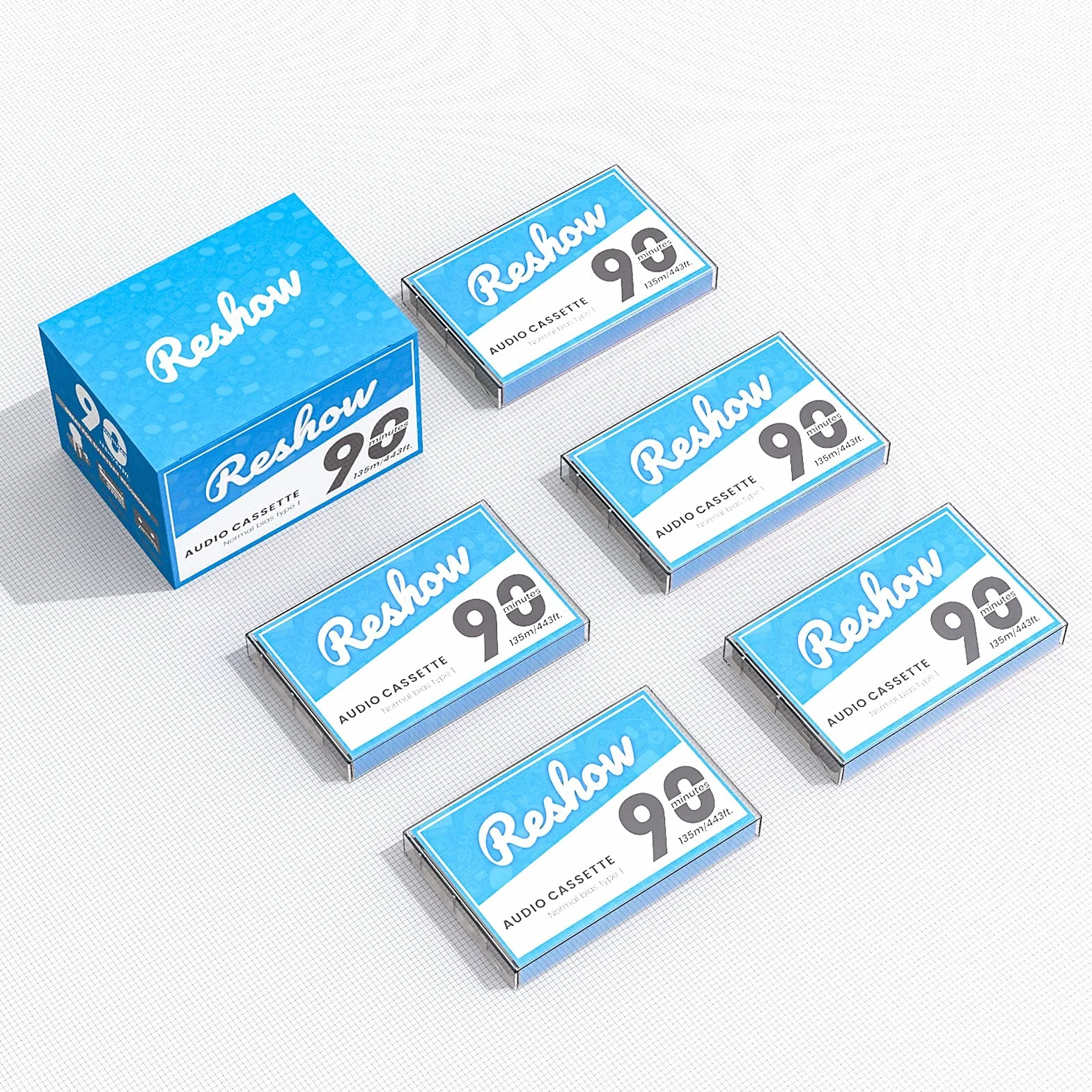 Lot de 5 Cassettes Audio 90 Minutes, Faible Bruit, Haute Puissance, Étui Plastique Transparent pour Enregistrement