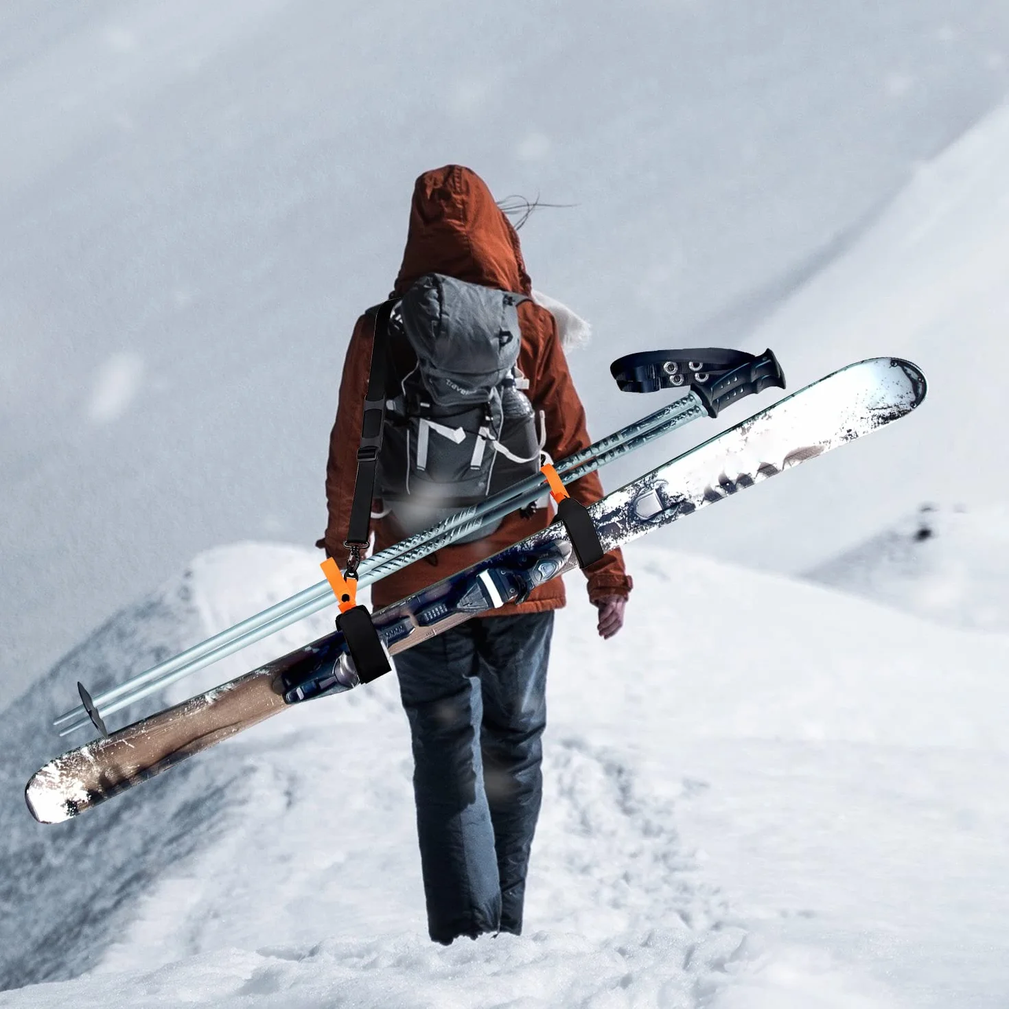 Sangle Baton de Ski Réglable Rembourrée Transport Ski Accessoires Ski Adultes Adolescents Snowboard