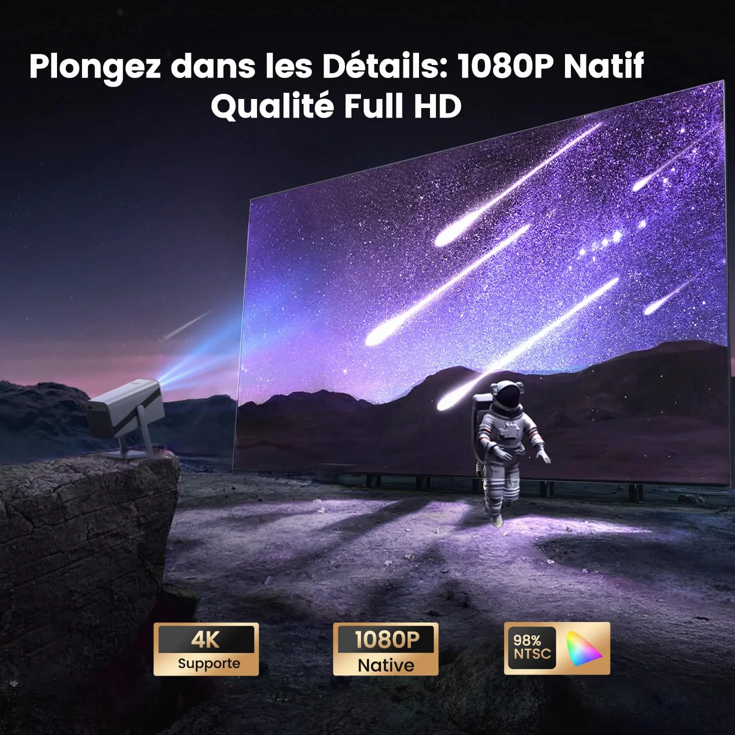 Vidéoprojecteur 4K【Netflix Ready/Dolby】 Auto Focus/Keystone 30000 Lumens Projecteur Portable 4K Courte Focale, Rotatif 360° Rétroprojecteur WiFi6 Bluetooth FHD 1080P Zoom 50% Projecteur Home Cinéma