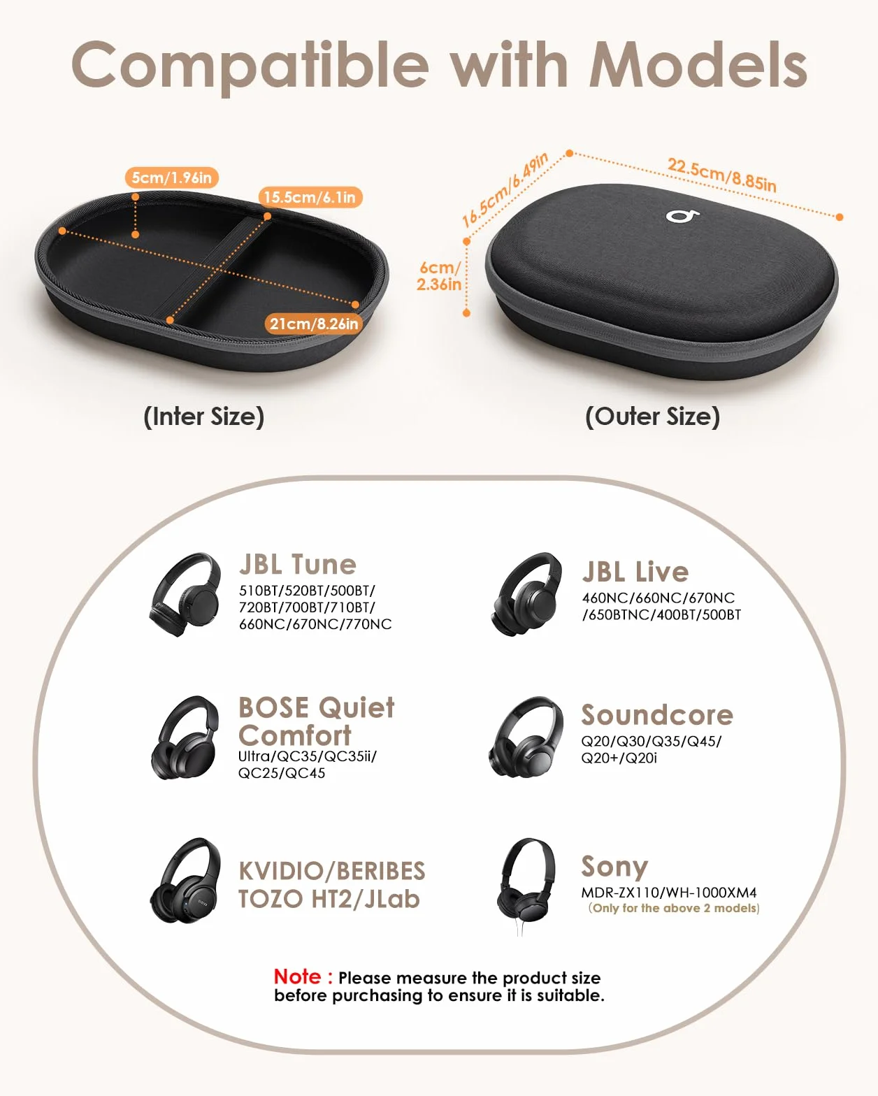 Etui pour Casque Audio Over-Ear Soundcore Q20i Q30 JBL Tune 520BT 510BT 670NC 760NC Live 770NC, Housse de Rangement Noir
