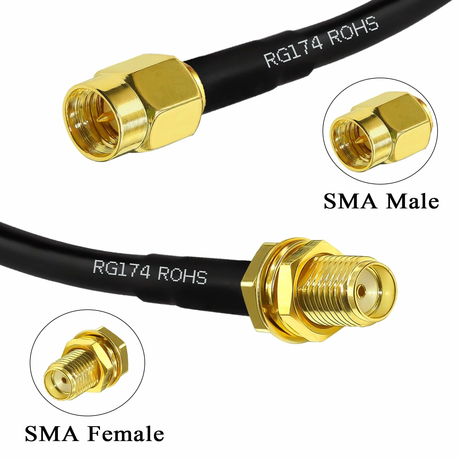 TUOLNK RG174 SMA Câble Coaxial Mâle à Femelle RF 16,4 Pieds (5m) + 3 Adaptateurs Radio Ham, Antenne 3G 4G LTE, Équipement SDR, ADS-B, GPS