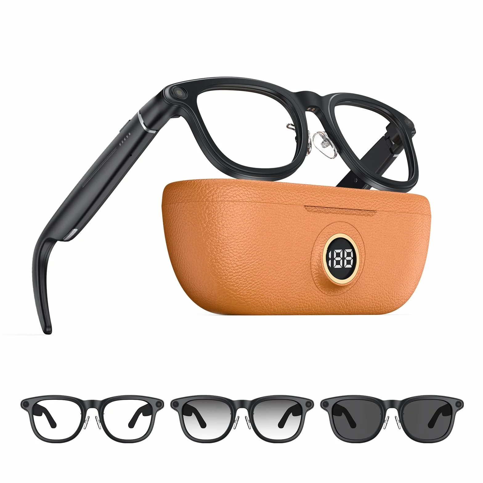 2026 AI Smart Glasses 4K Caméra HD 1200P Lunettes avec Enregistrement vidéo, Traduction simultanée/Identification d'objet GPT, lentilles photochromiques, avec étui de Charge 3600 mAh