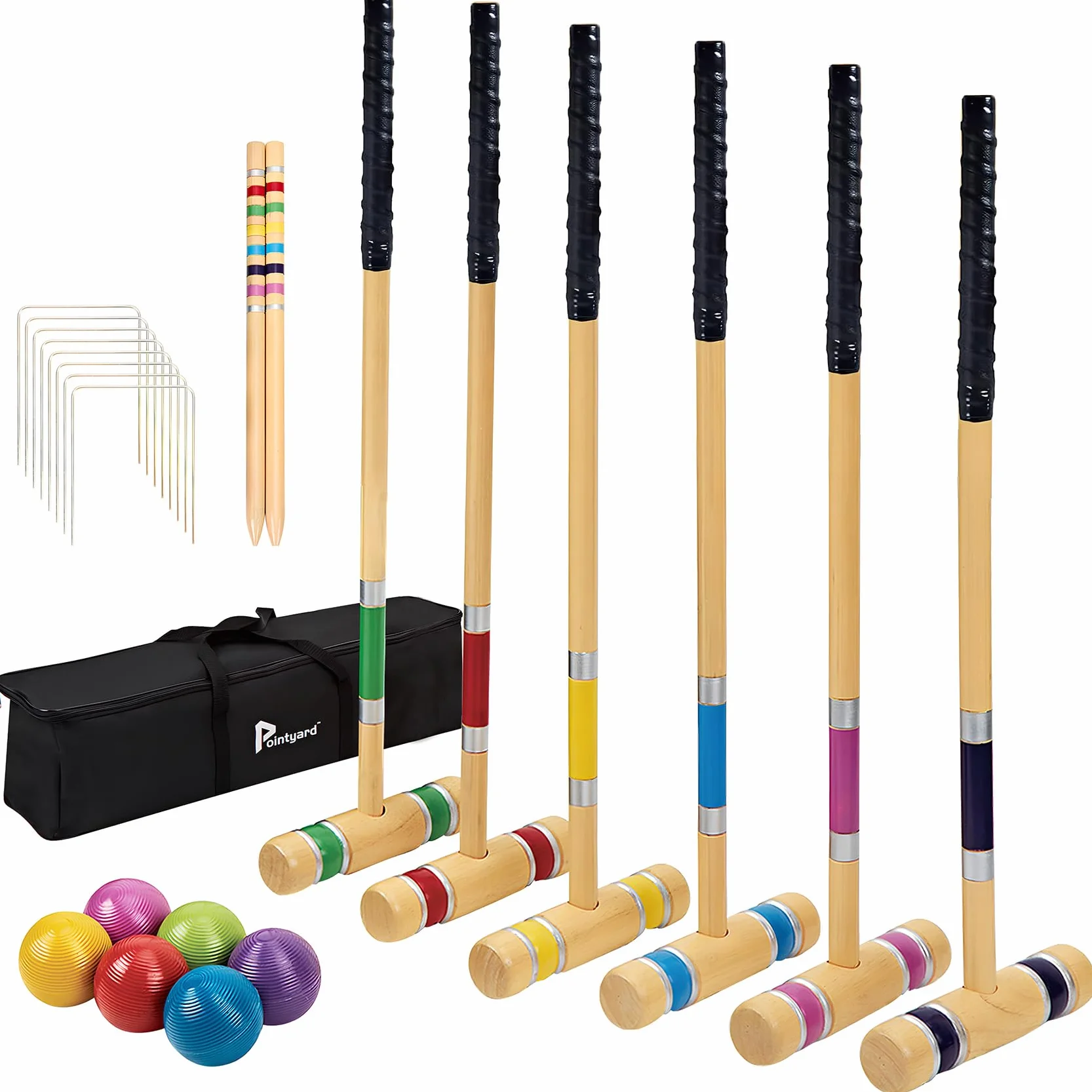 Ensemble de croquet 71,1 cm 6 joueurs maillets en bois balles colorées sac de transport jeux plein air pelouse plage