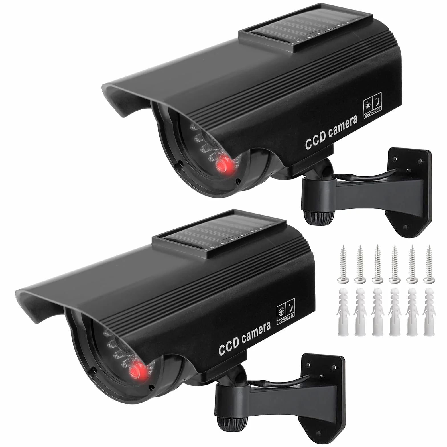Lot De 2 Caméra Factice Extérieur, Caméra De Surveillance avec LED, Caméra Factice Extérieur, Caméra Factice Intérieur Extérieur Solaire, Caméras Factices avec LED, pour La Maison Et Le Bureau