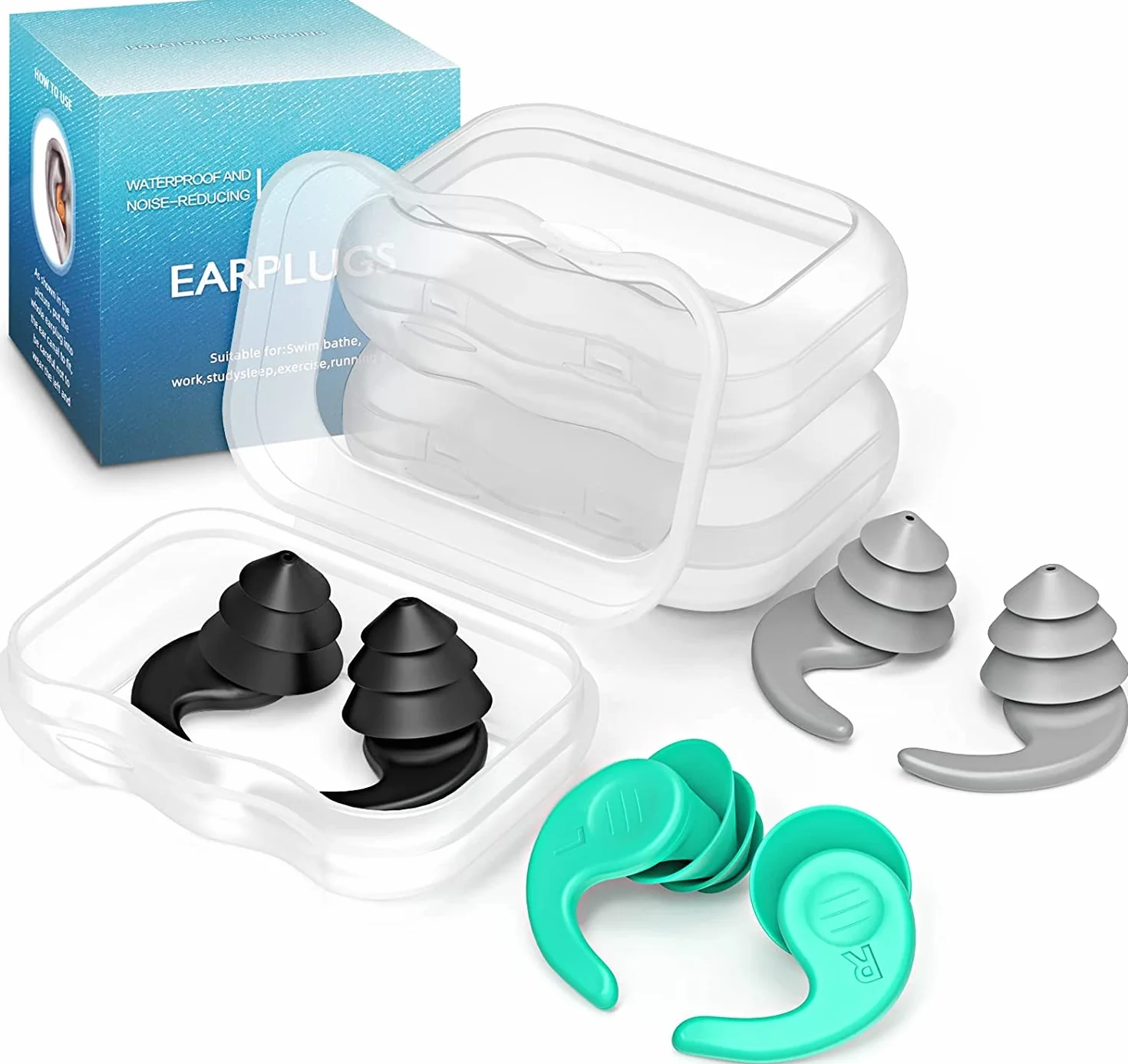 Bouchon Oreille Piscine 3 Paires Bouchons d'oreilles Natation Silicone Réutilisables Imperméables Surf Sports Nautiques