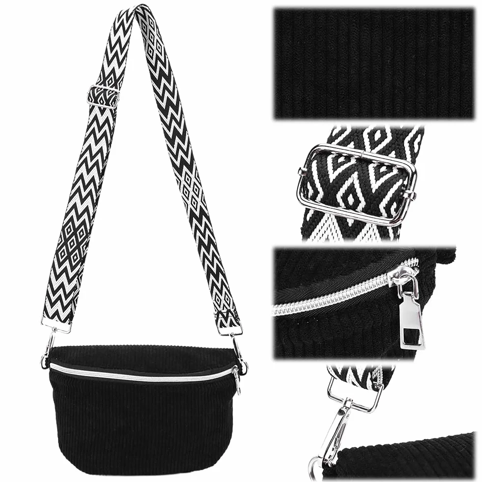 Sac banane en velours côtelé avec sangle réglable, sac de poitrine pour homme et femme
