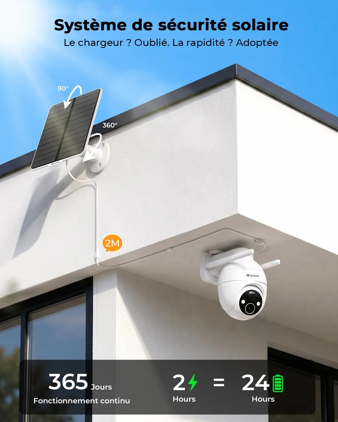 2K Camera Surveillance WiFi Exterieure sans Fil, Énergie Solaire et 360° PTZ, Caméra Solaire Batterie 2,4 G, Double Antenne Vision Nocturne Couleur, Détection PIR Audio Bidirectionnel Blanc