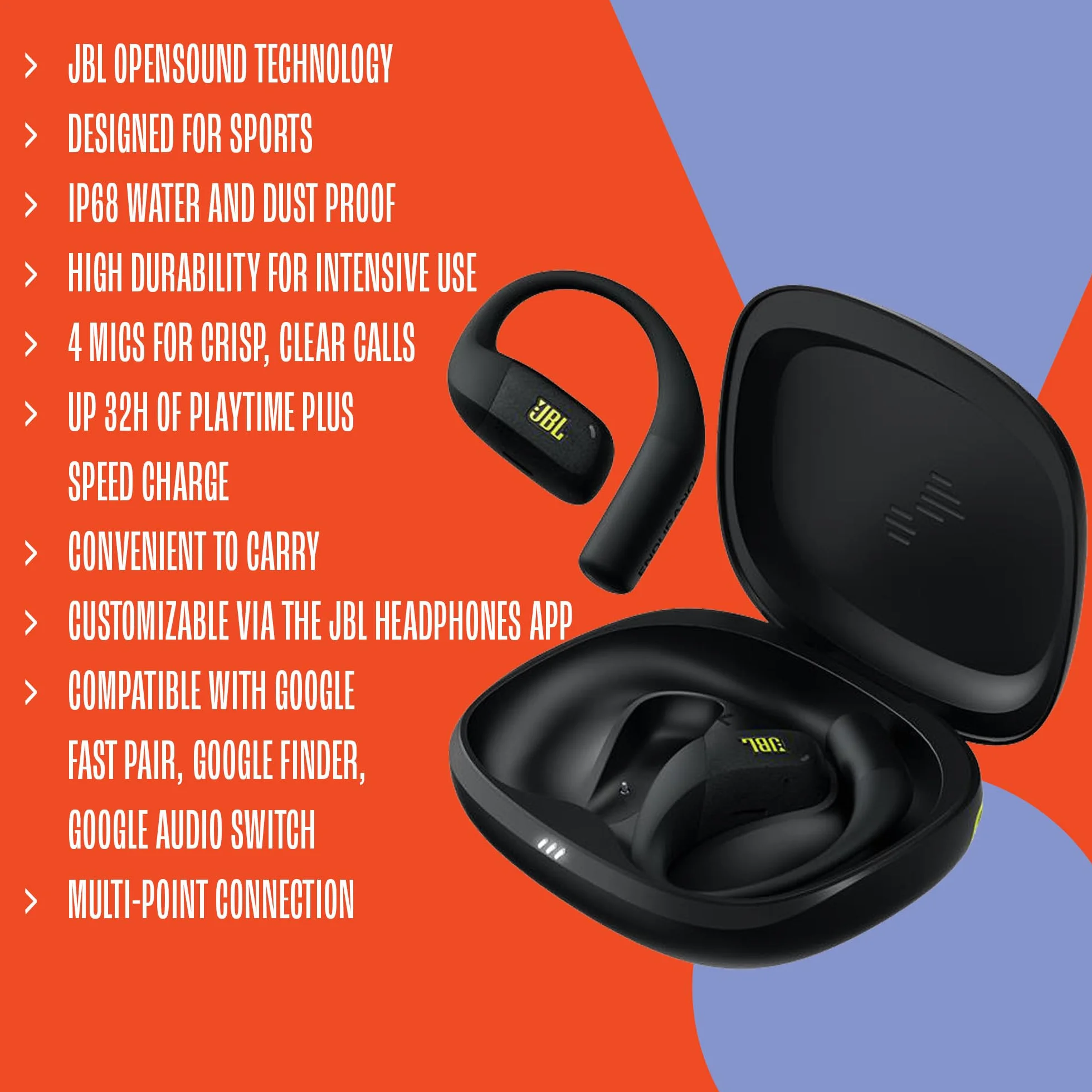 JBL Endurance Zone écouteurs Sportifs Ouverts sans Fil True Wireless, Conception Crochet d'oreille, JBL OpenSound, 32 h d'autonomie, étanches IP68, Google Finder, appli JBL Headphones, Blanc