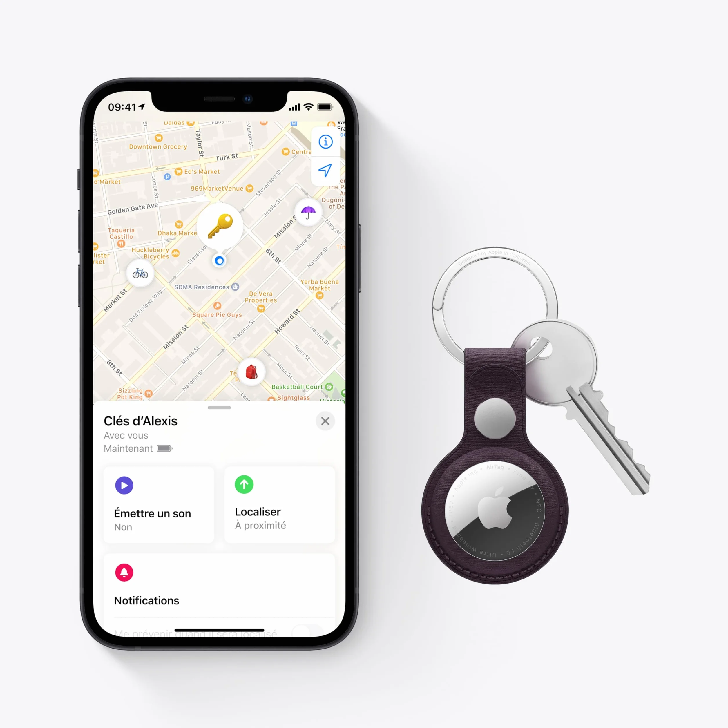 Apple AirTag (1ᵉ génération). Repérer Votre Trousseau de clés, Porte-Feuille, Valise, Sac. Résistant à l'eau. Batterie remplaçable. Compatible avec iPhone ou iPad.