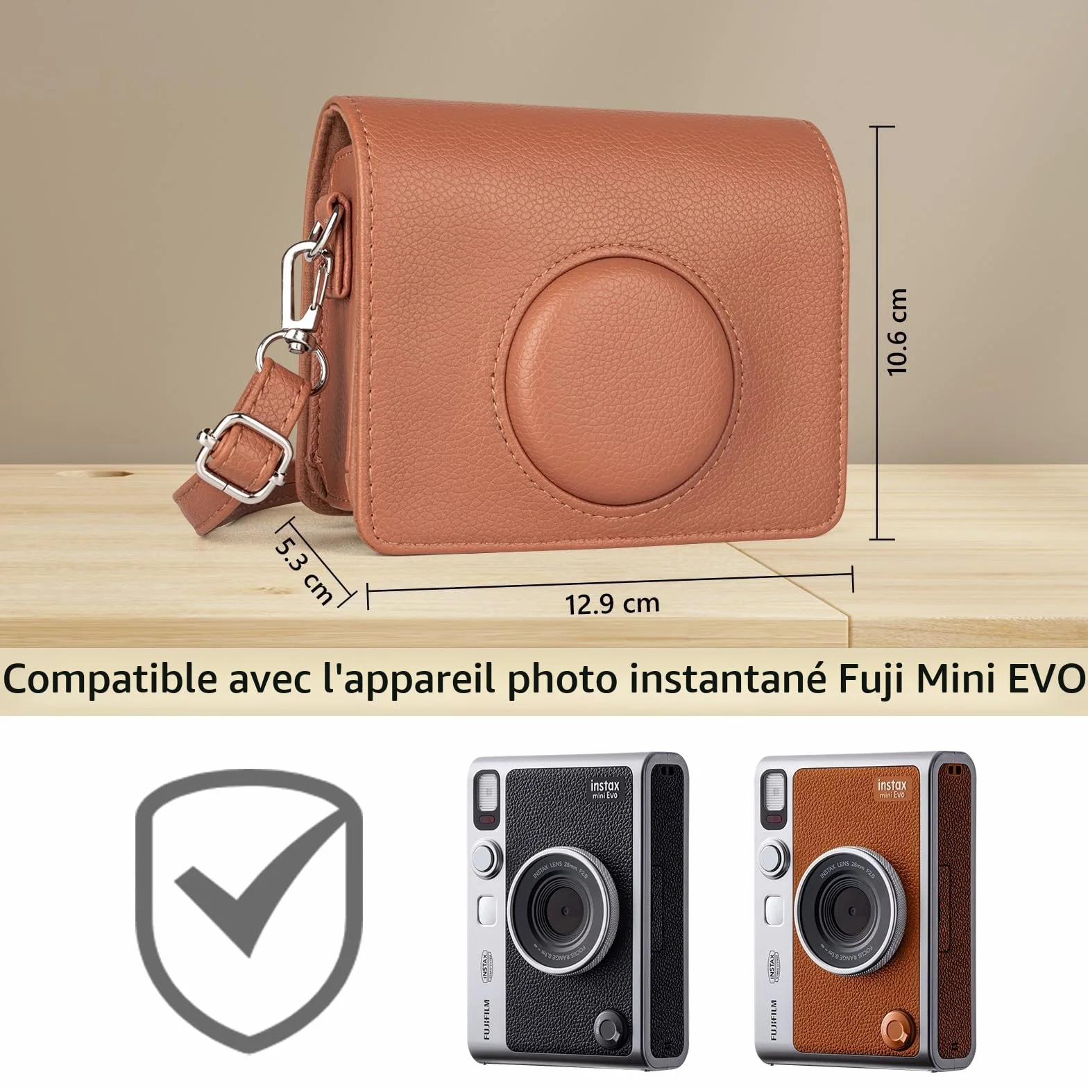 MUZIRI KINOKOO Housse pour instax Mini Evo caméra, Étui de Protection en Cuir PU Compatible avec pour Fuji instax Mini Evo instantané - Mini Evo Case avec Bandoulière