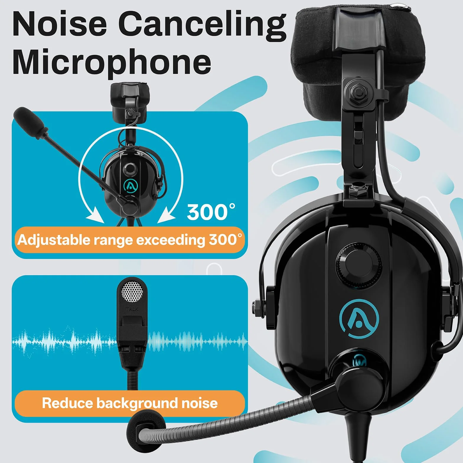 AIRVOICE Aviation Headset for Pilots with Passive Noise Reduction, PNR General Aviation Headset with Comfortable Earpads and Noise Canceling Microphone, for Pilot, Flight School Student, Instructor