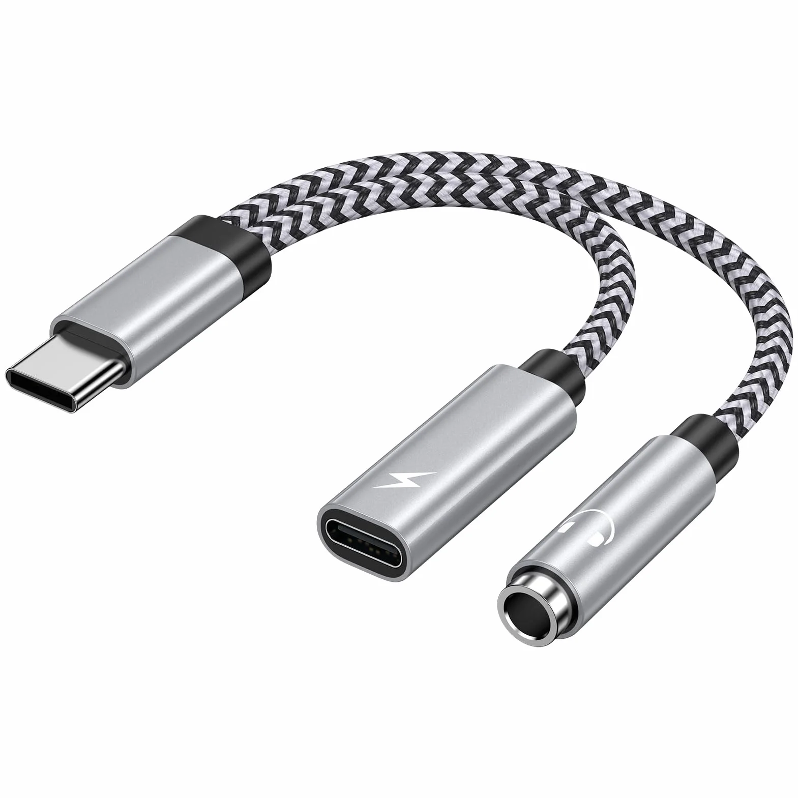 Adaptateur USB C Jack 3,5mm 2 en 1 pour iPhone 17 Pro Max Samsung Galaxy S26 S25 Xiaomi Google Pixel