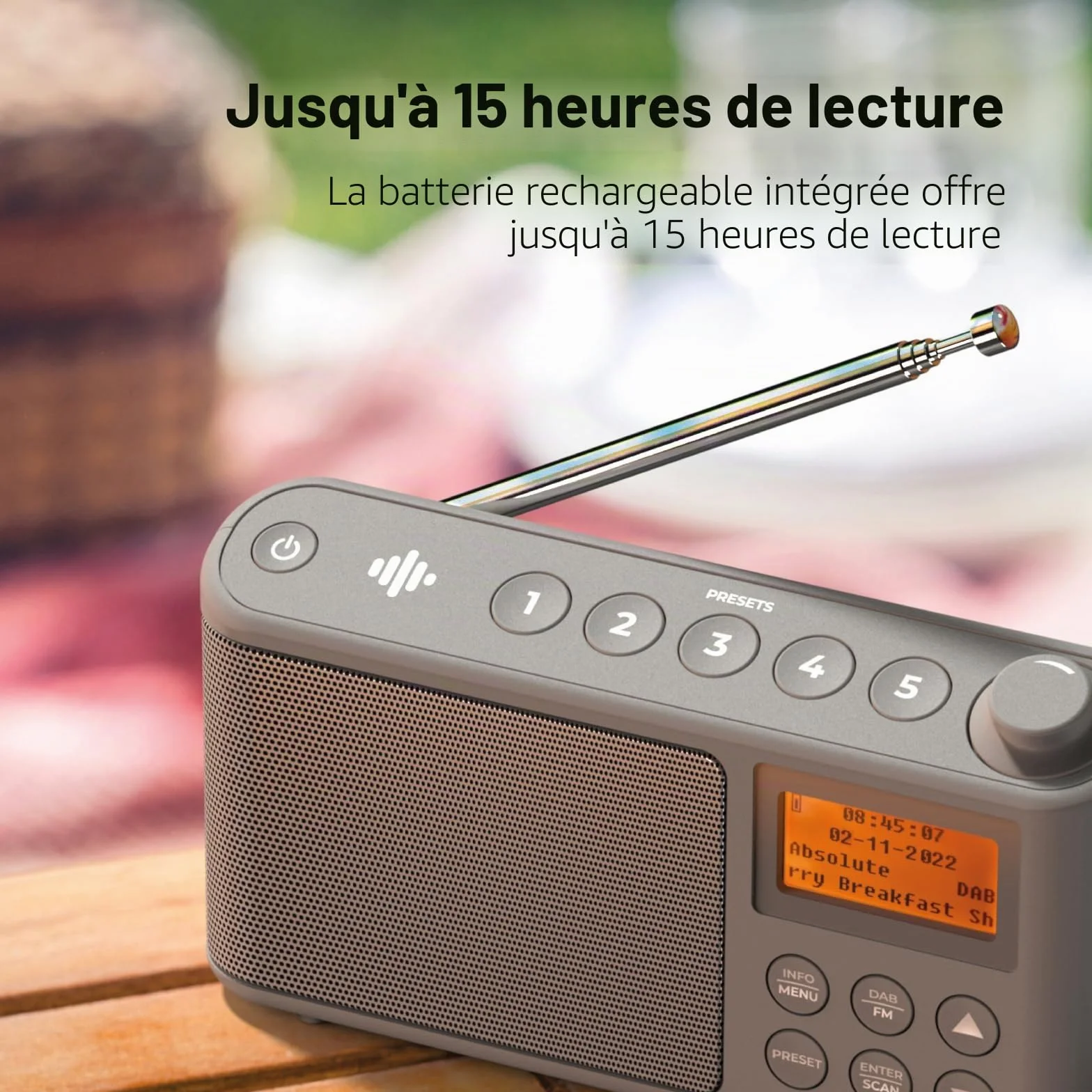 Radio DAB/DAB+ FM Portable Numérique avec Batterie et Chargement USB 15 Heures Gris