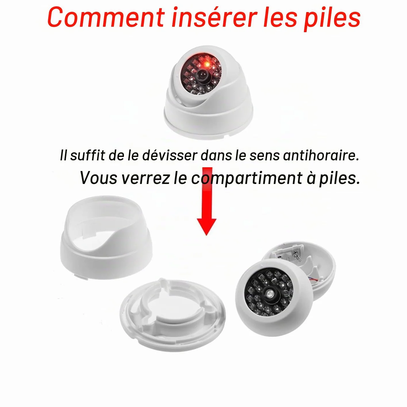 JZK Lot de 2 Fausses caméras de Surveillance dôme avec LED Clignotantes pour la sécurité de la Maison, Blanc