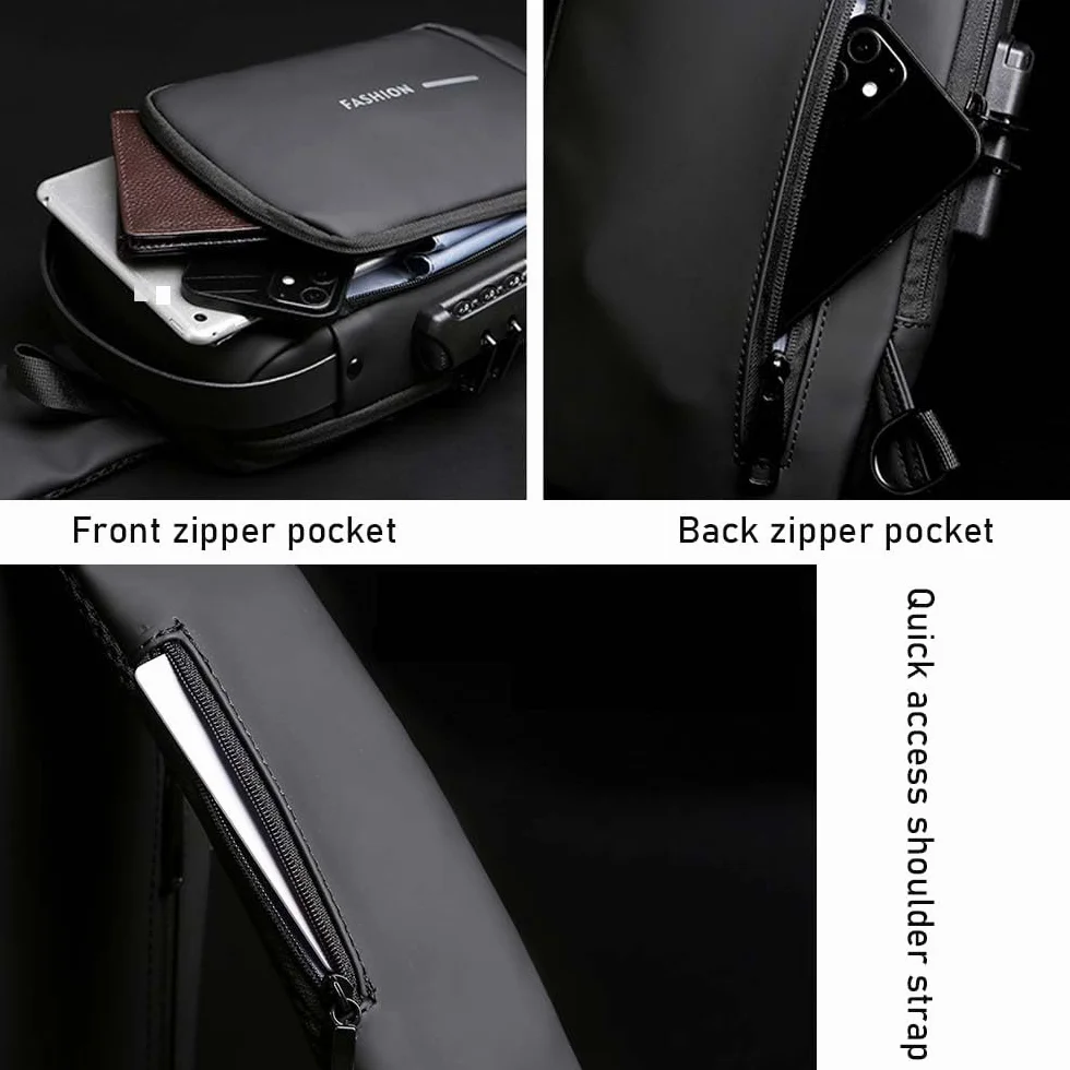 Sac à bandoulière de voyage imperméable pour cyclisme avec serrure à combinaison antivol et port de chargement USB