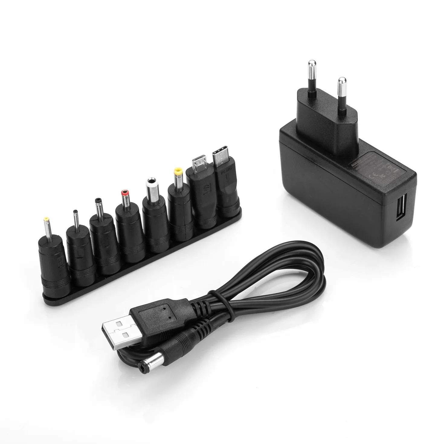 8 en 1 Chargeur USB 5V2A Universel Adaptateur Secteur avec 8 Embouts Connecteur à d'écoupage pour différents appareils -Noir
