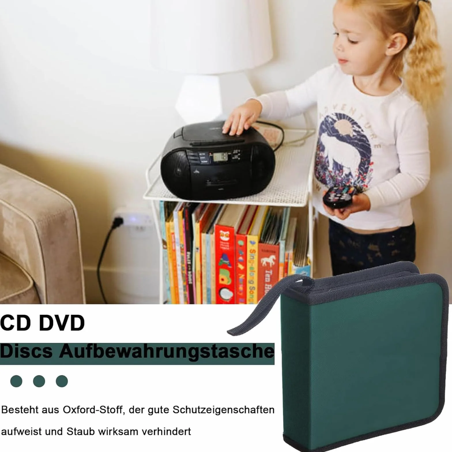 Pochette CD, Sac de Rangement à Fermeture éclair, Sac de Rangement de Disques pour 40 Disques, Sac de Rangement de CD pour la Voiture et la Maison, Sac de Rangement de Disques, Vert