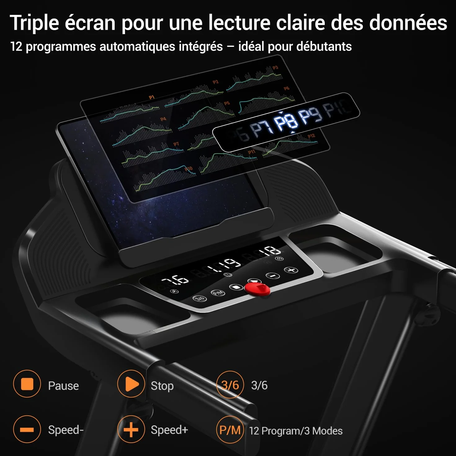 UMAY Tapis de Course Pliable 12km/h, Tapis Roulant Électrique 3,0 avec 12 Programmes d'Entraînement et Inclinaison